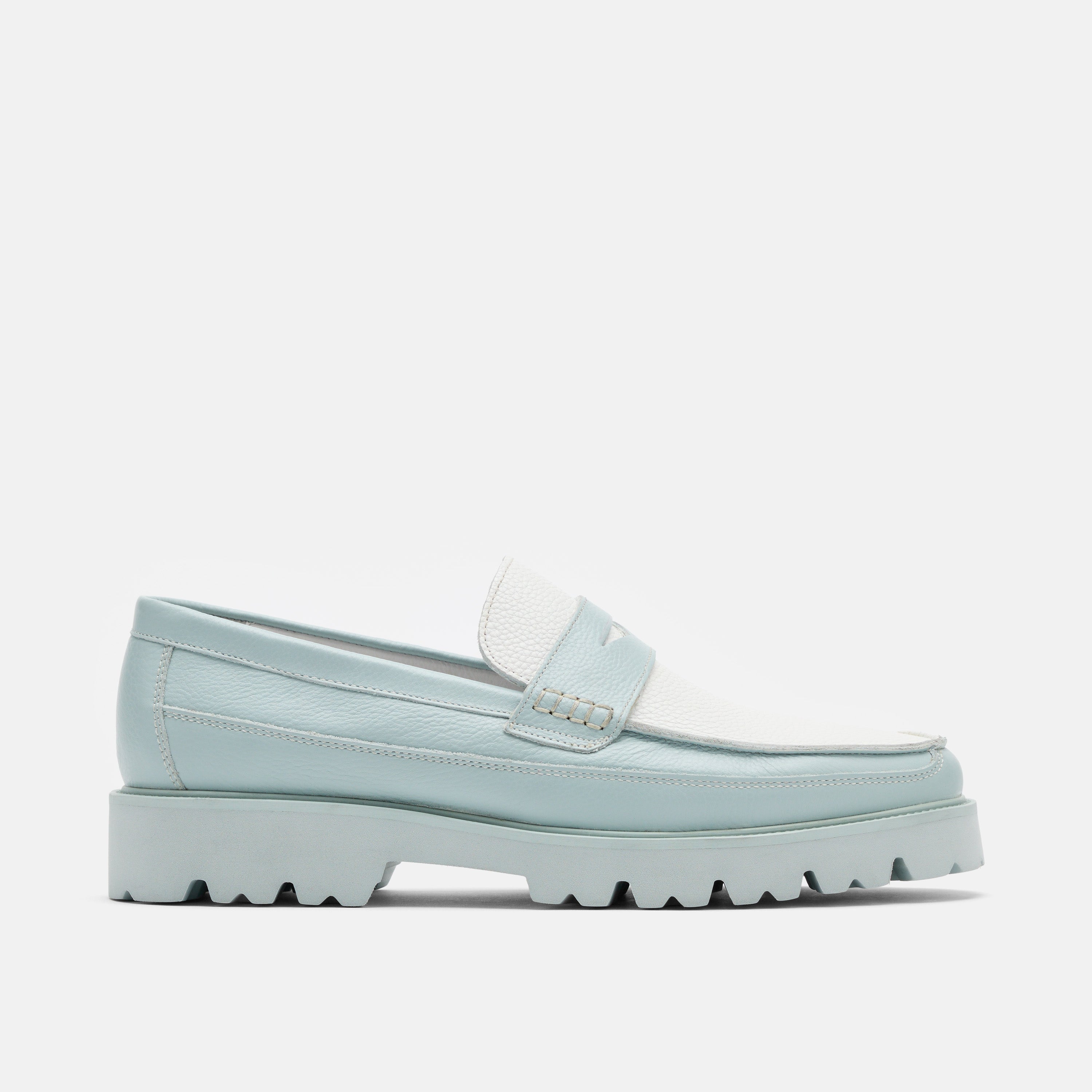 Adler Light Blue Leather Lug Penny Loafers