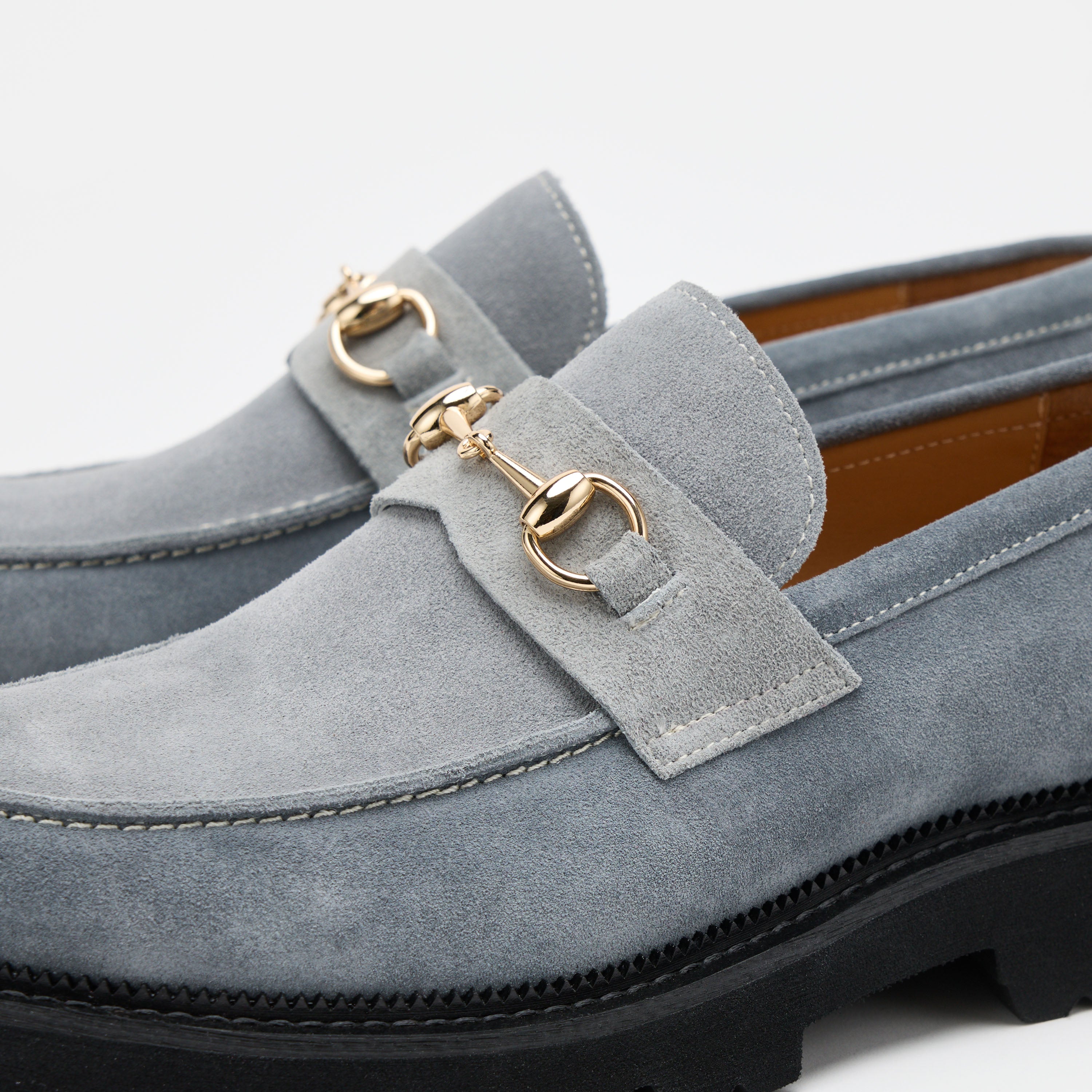 Blake Steel Blue Suede Lug Bit Loafers