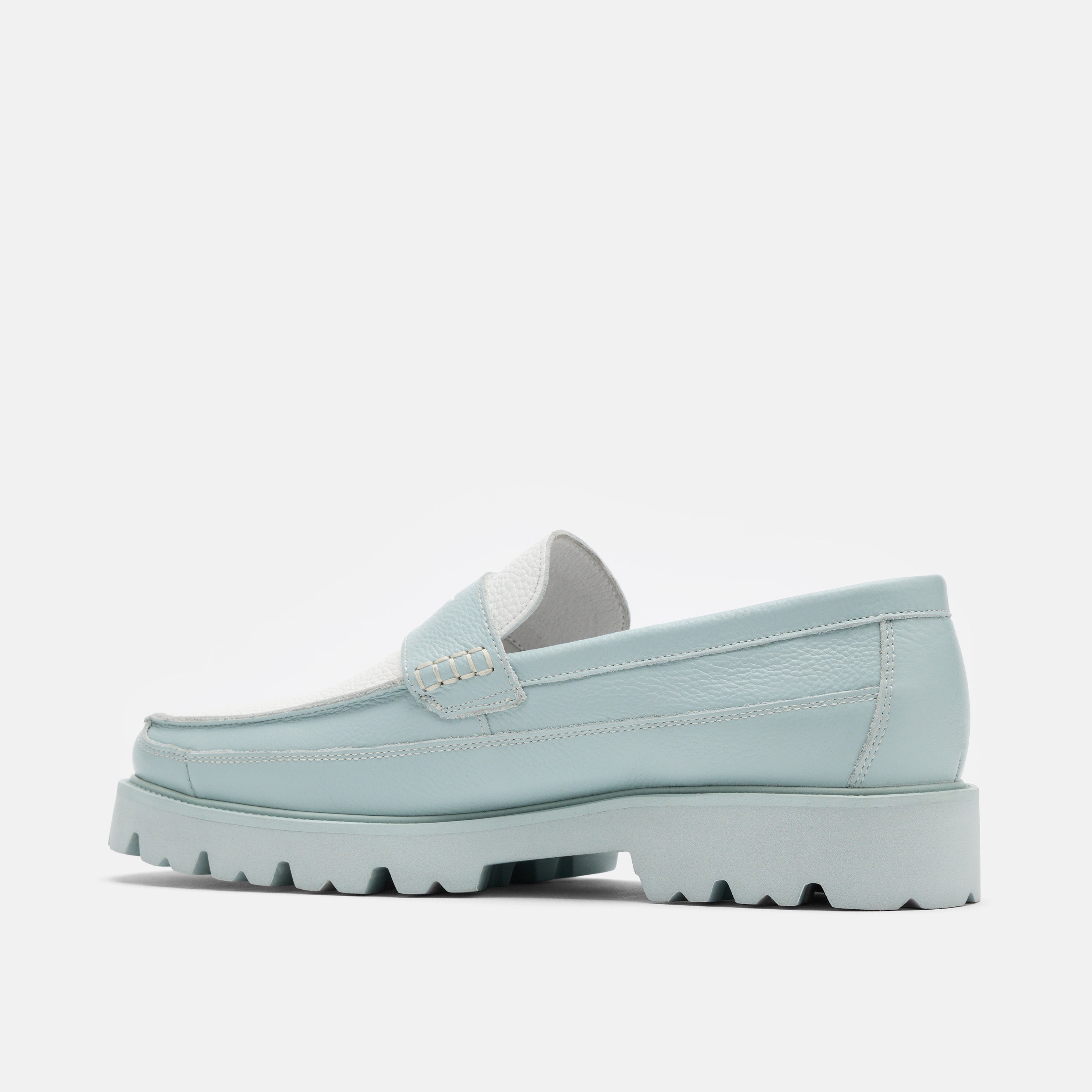 Adler Light Blue Leather Lug Penny Loafers