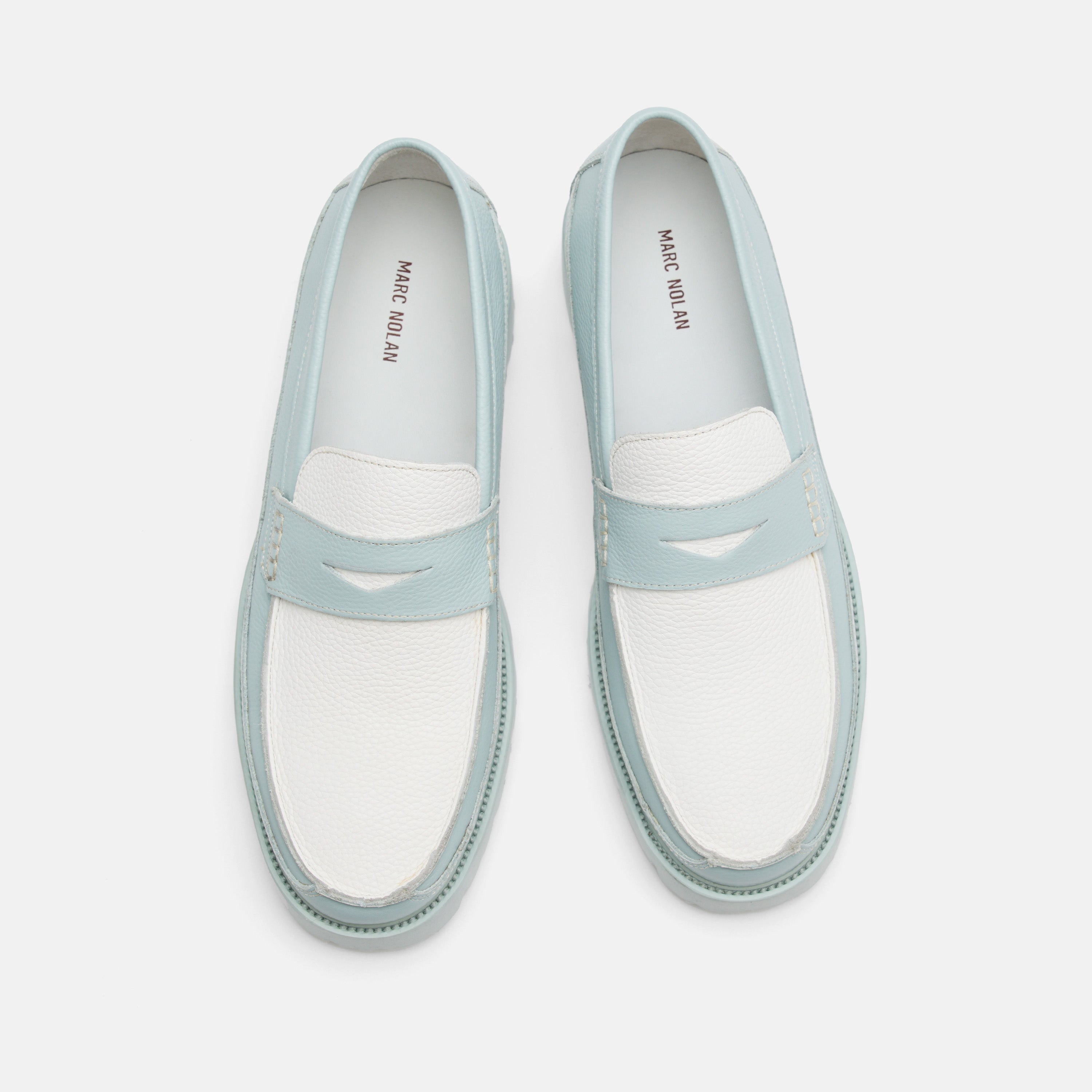 Adler Light Blue Leather Lug Penny Loafers