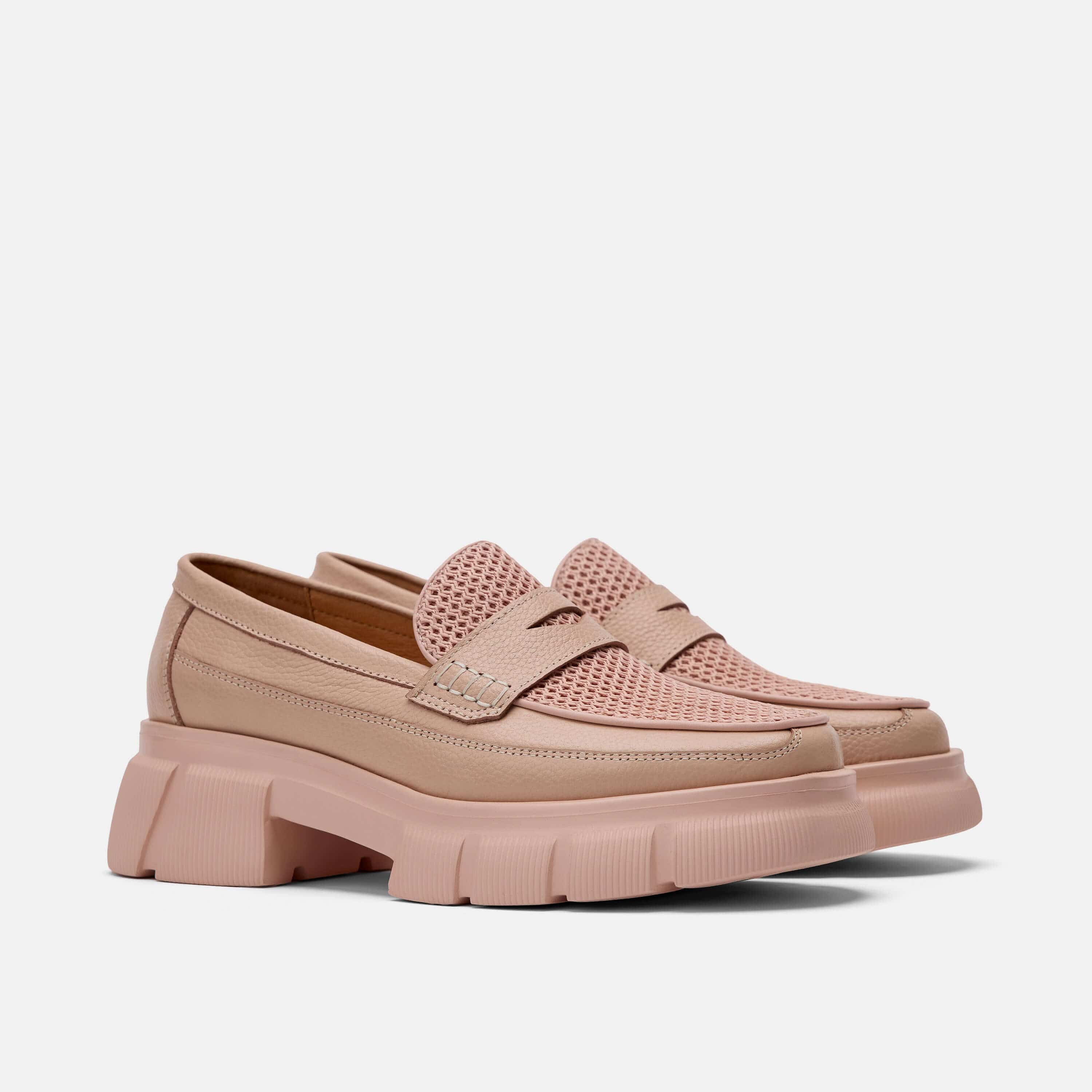 Womens blush lug penny loafers