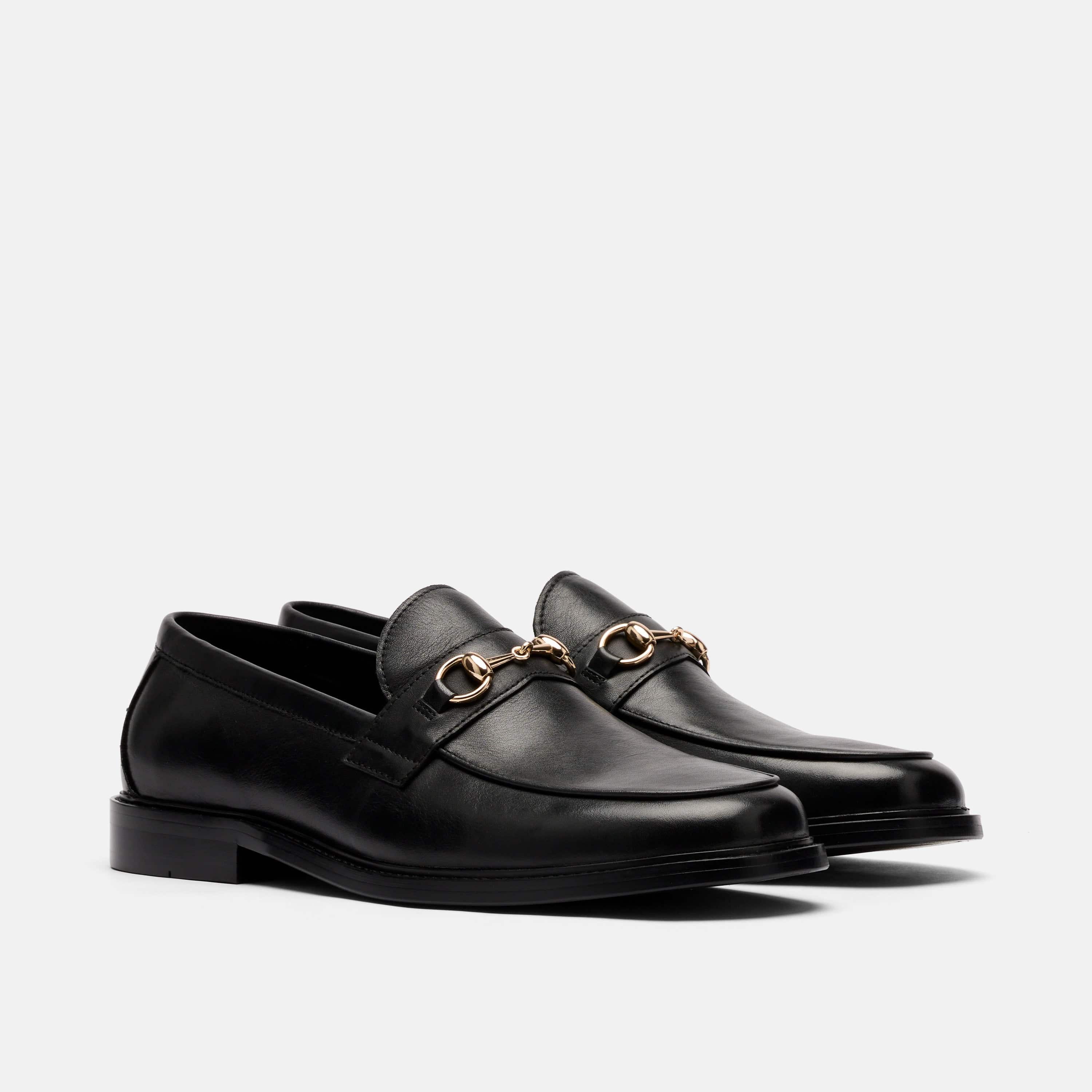 Boardwalk Black Calf Leather Horse-Bit Loafers