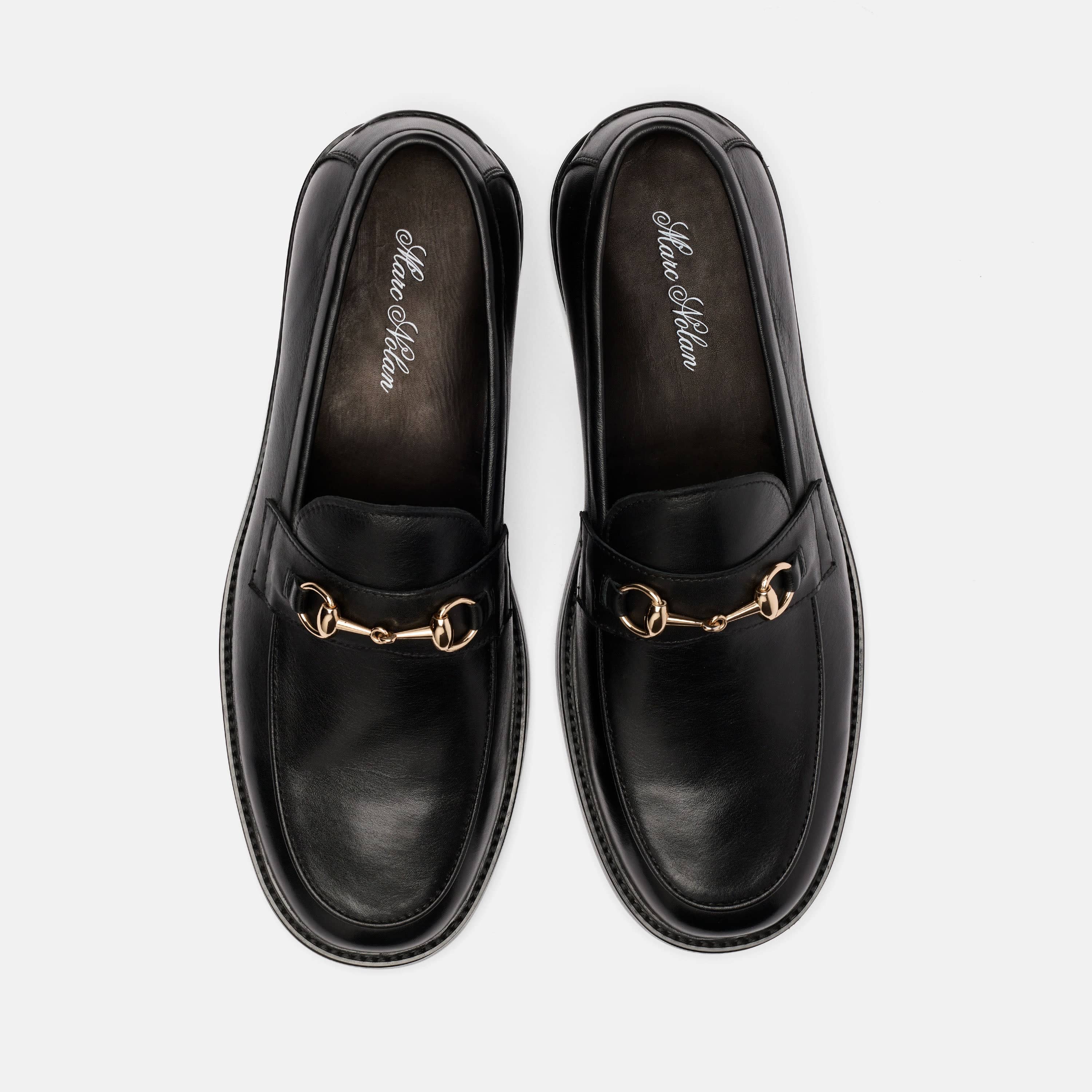 Boardwalk Black Calf Leather Horse-Bit Loafers