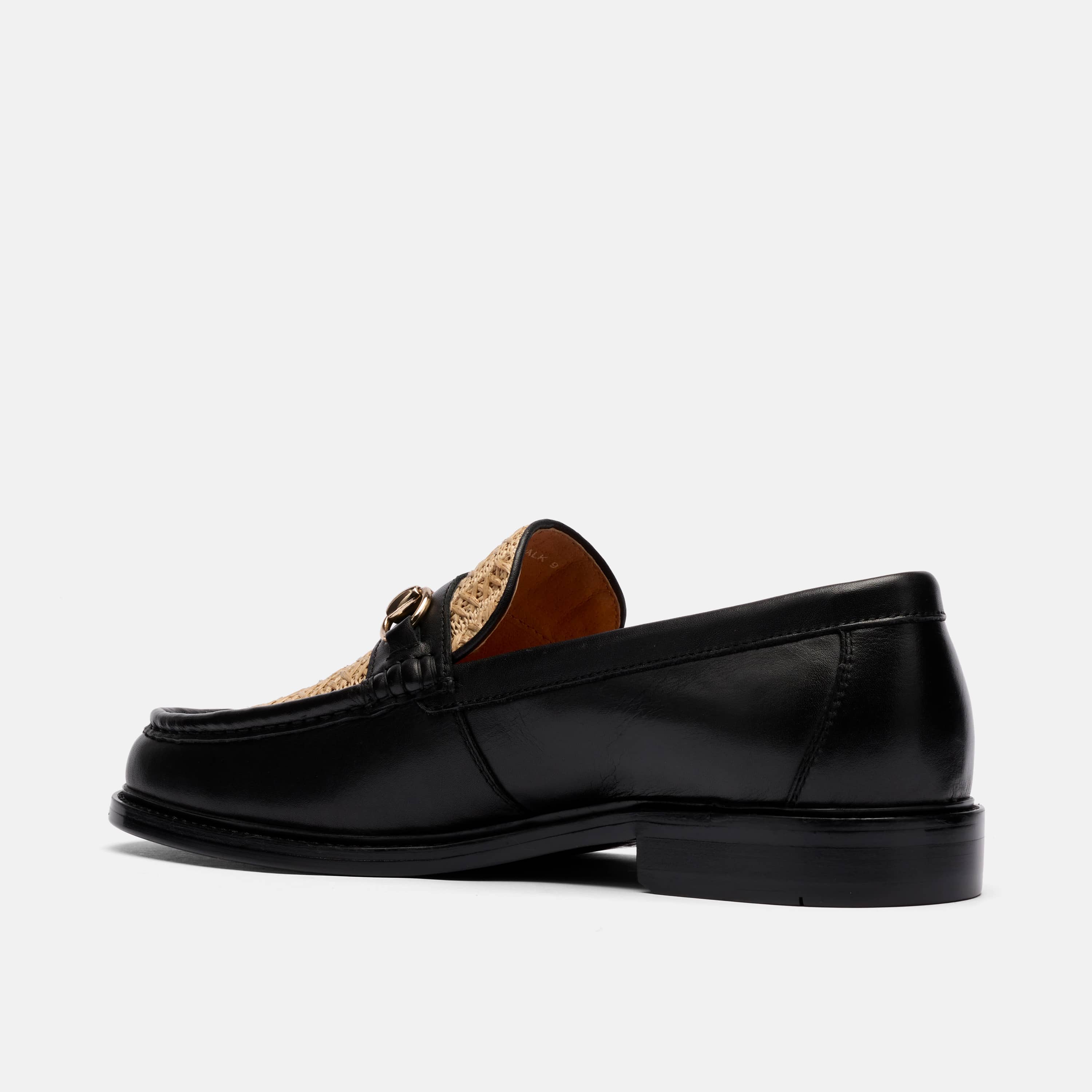 Boardwalk Black/Raffia Leather Horse-Bit Loafers