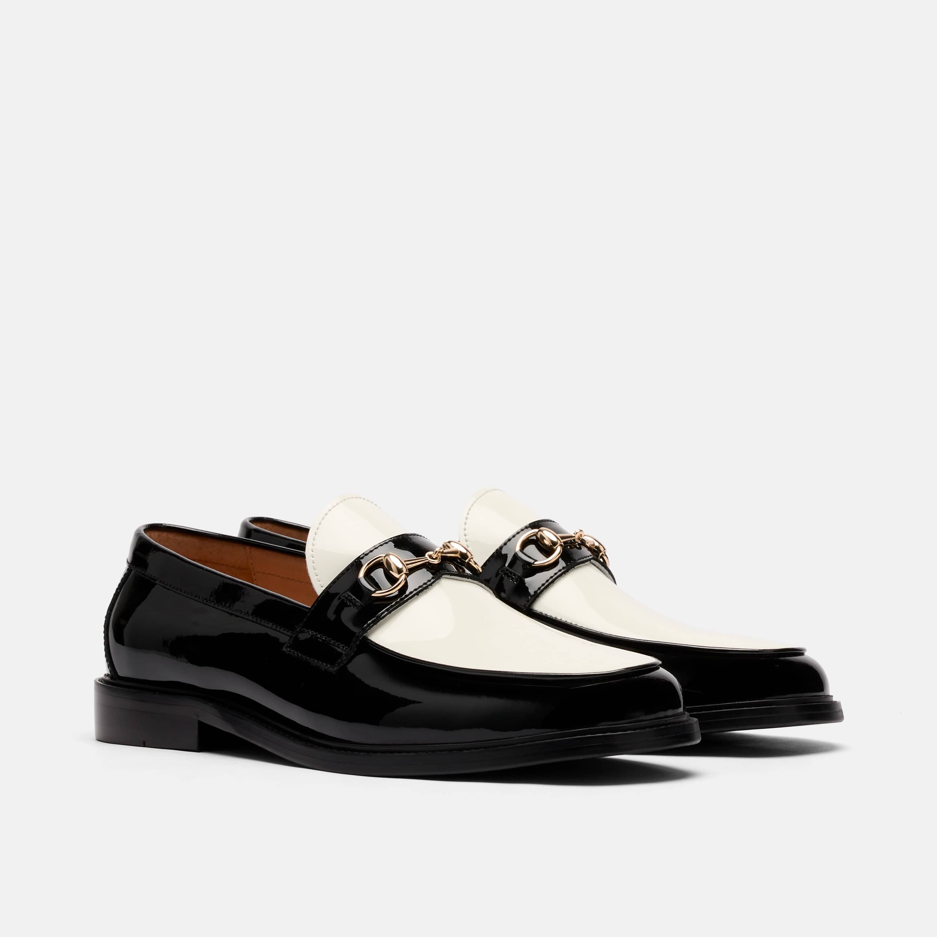 Boardwalk Black/White Patent Leather Horse-Bit Loafers