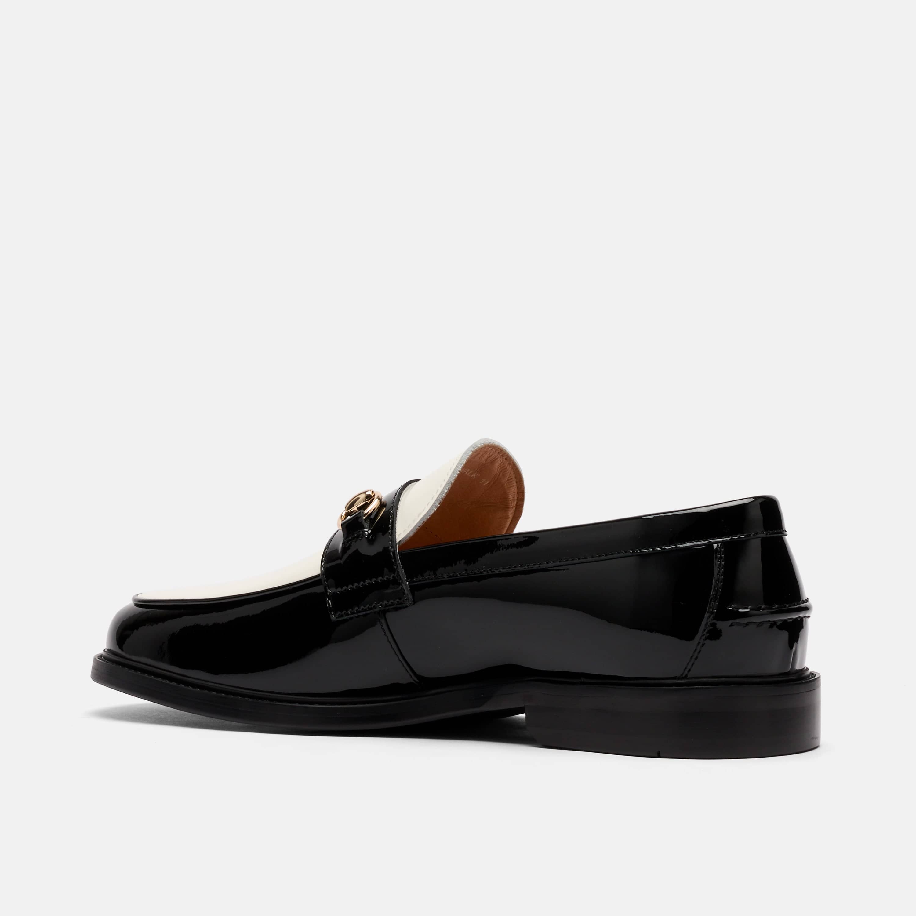 Boardwalk Black/White Patent Leather Horse-Bit Loafers