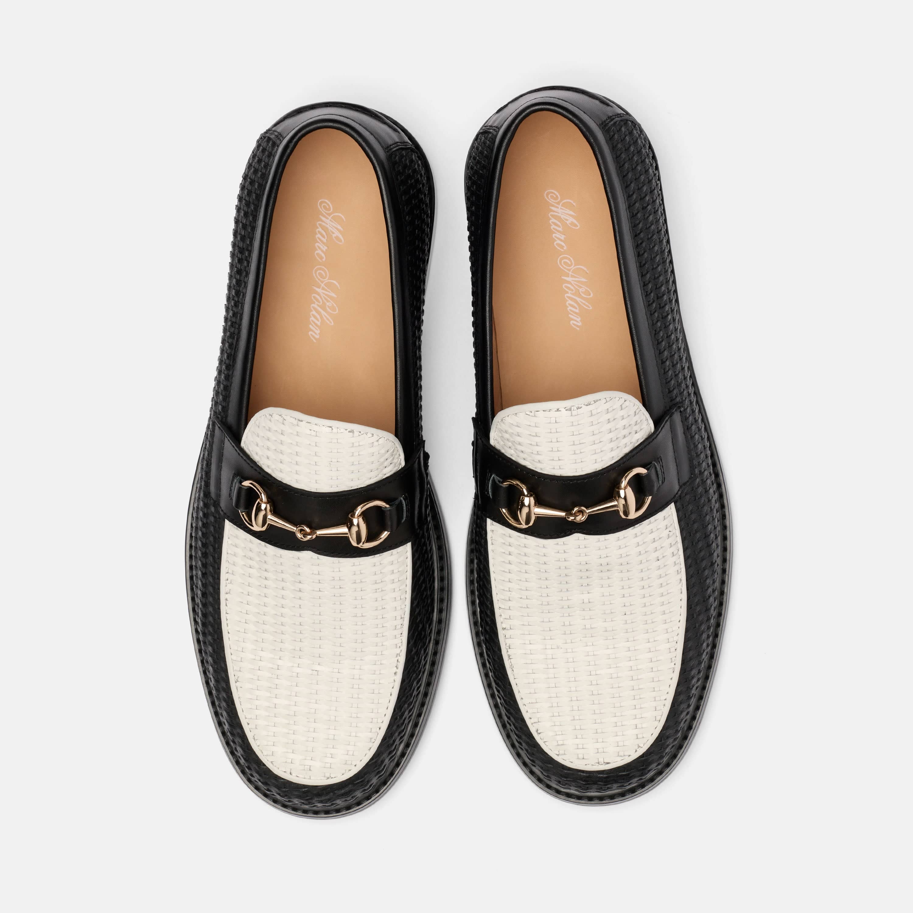 Boardwalk Black/White Woven Leather Horse-Bit Loafers