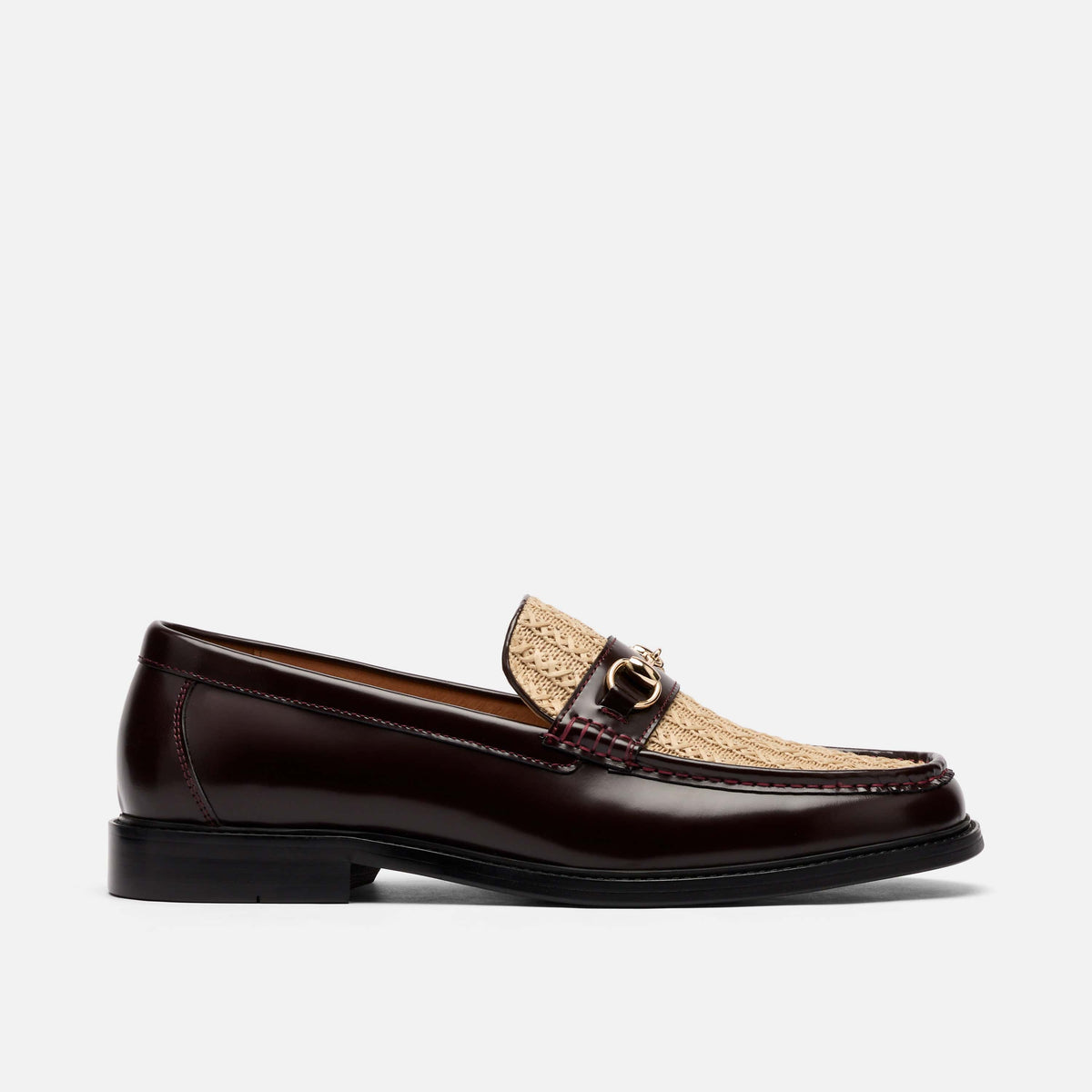 Boardwalk Burgundy/Raffia Leather Horse-Bit Loafers display picture 3