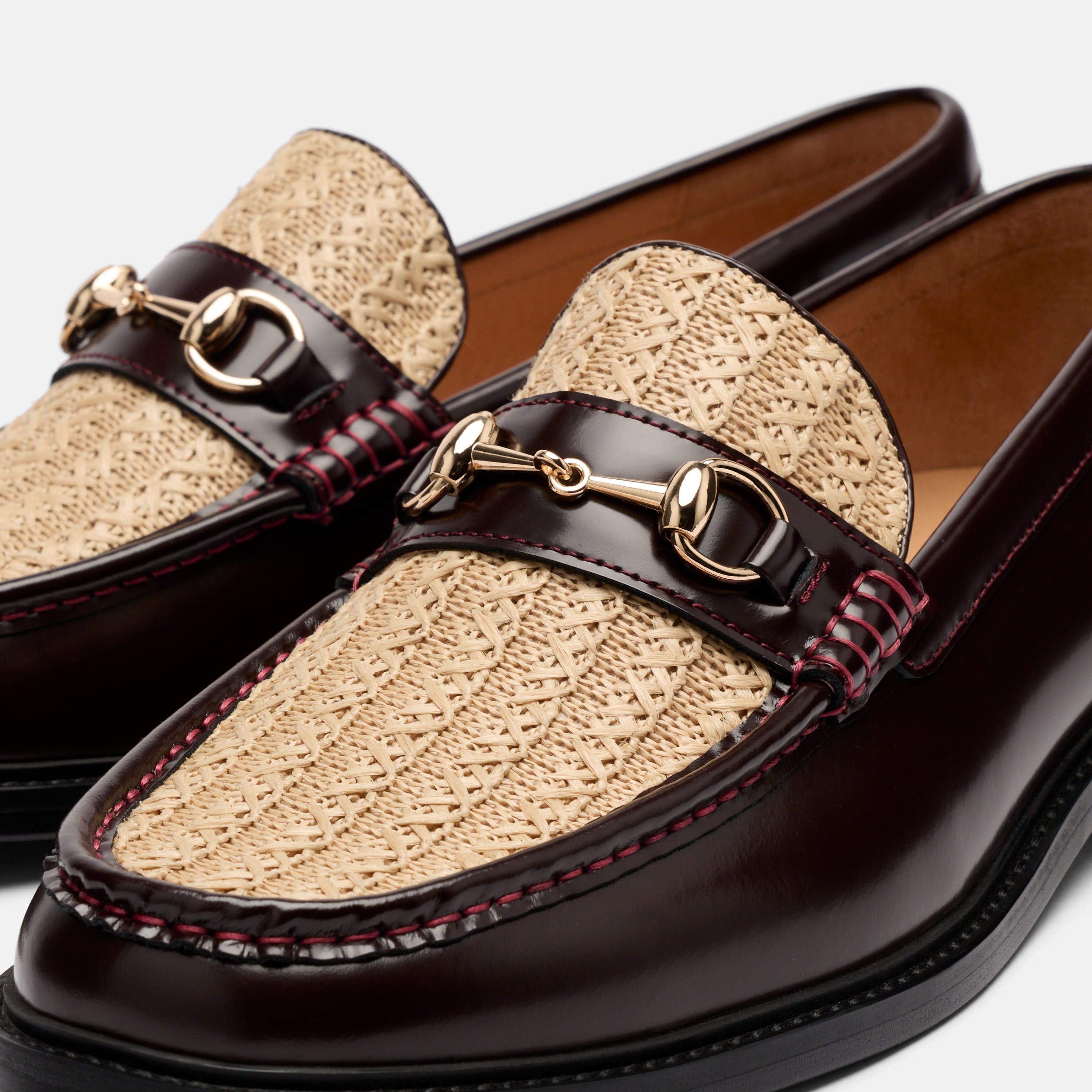 Boardwalk Burgundy/Raffia Leather Horse-Bit Loafers