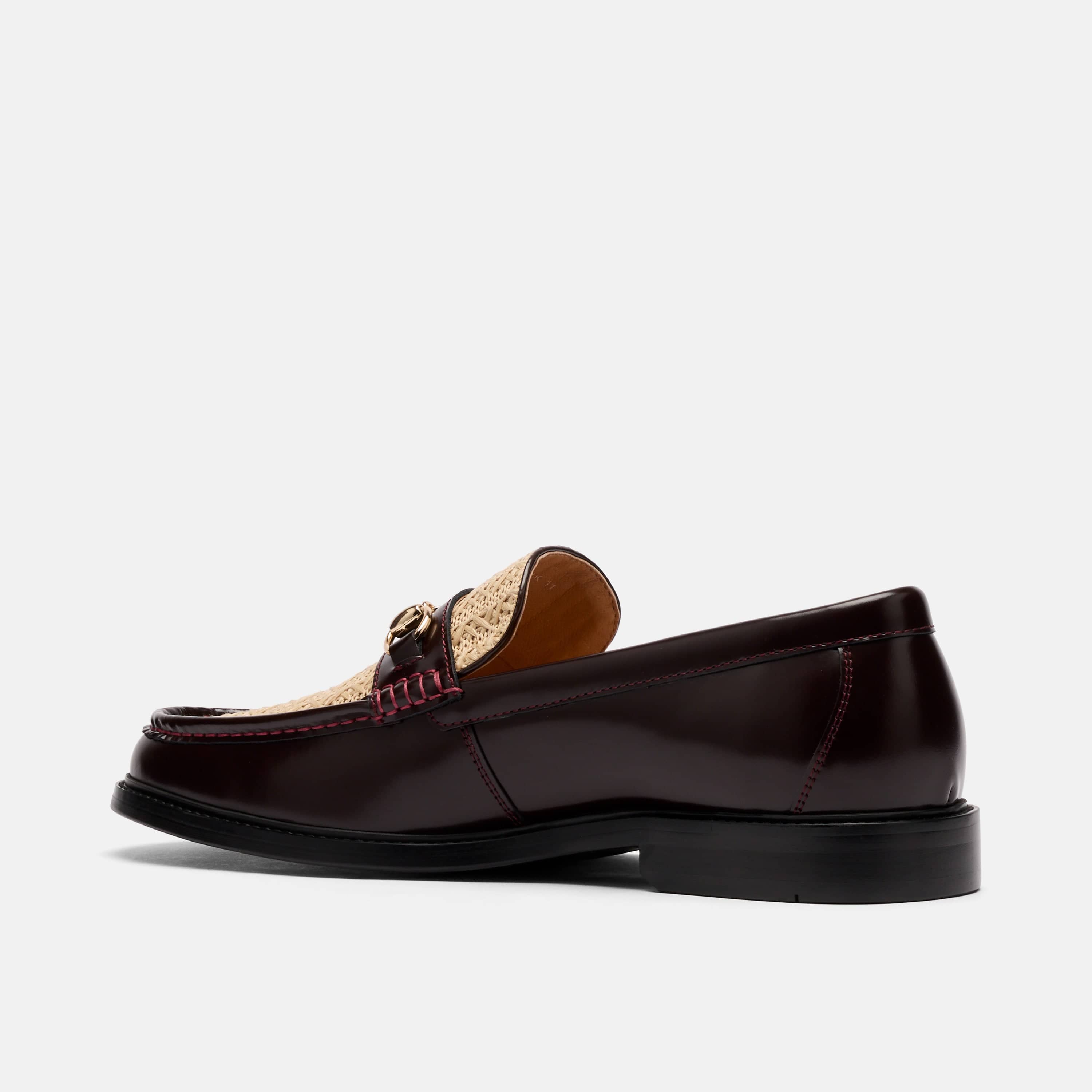 Boardwalk Burgundy/Raffia Leather Horse-Bit Loafers