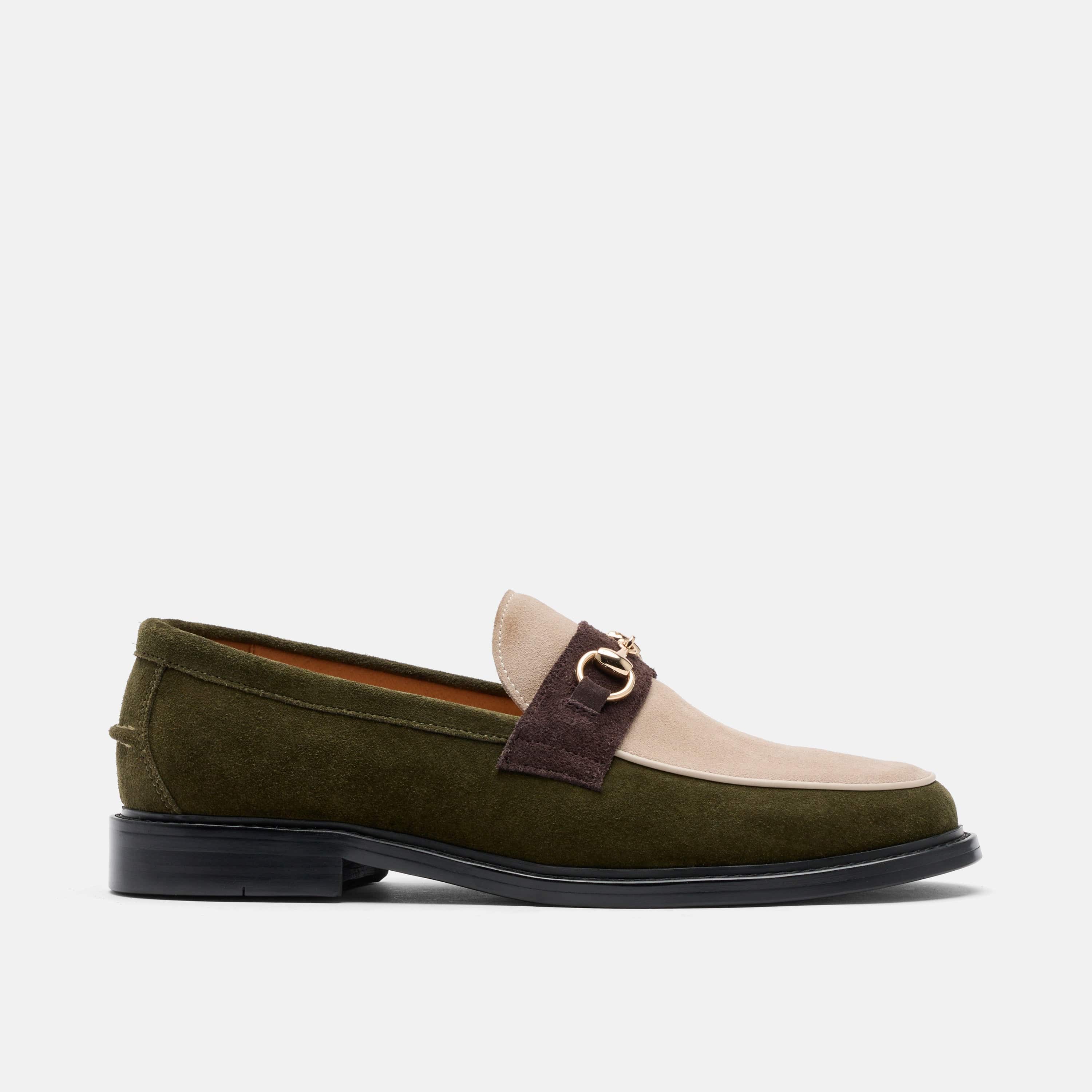 Boardwalk Hunter Green/Cream Suede Horse-Bit Loafers