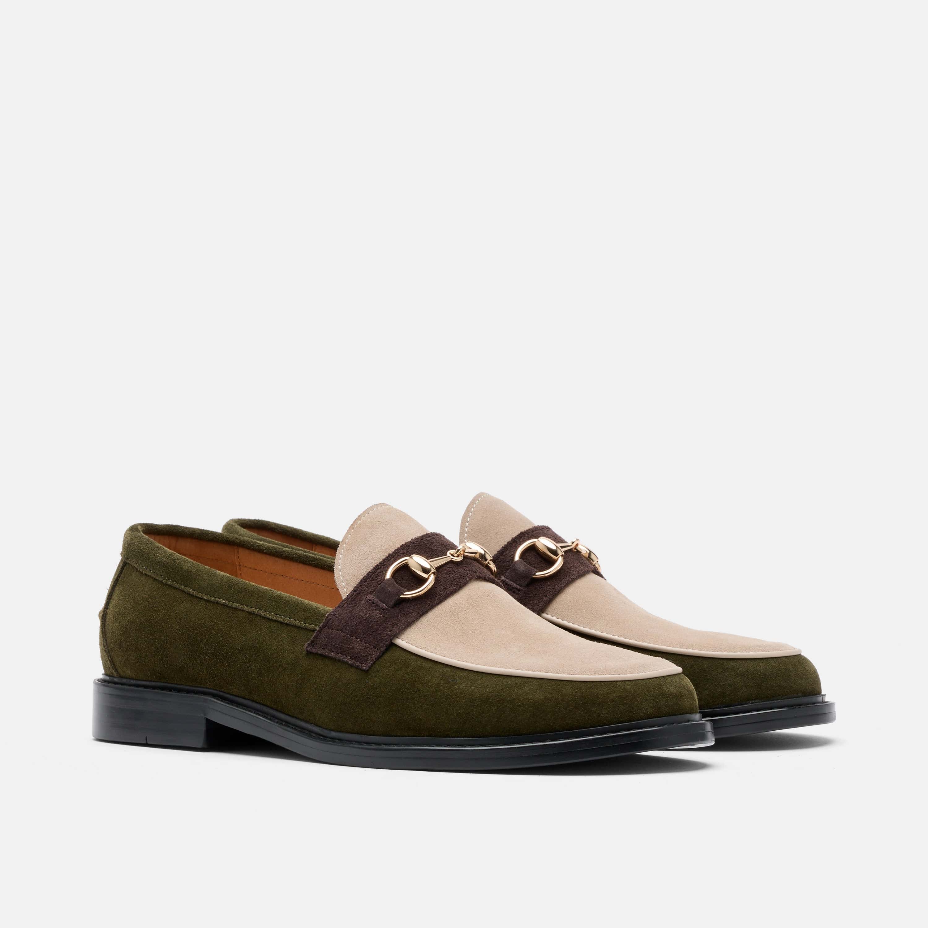Boardwalk Hunter Green/Cream Suede Horse-Bit Loafers