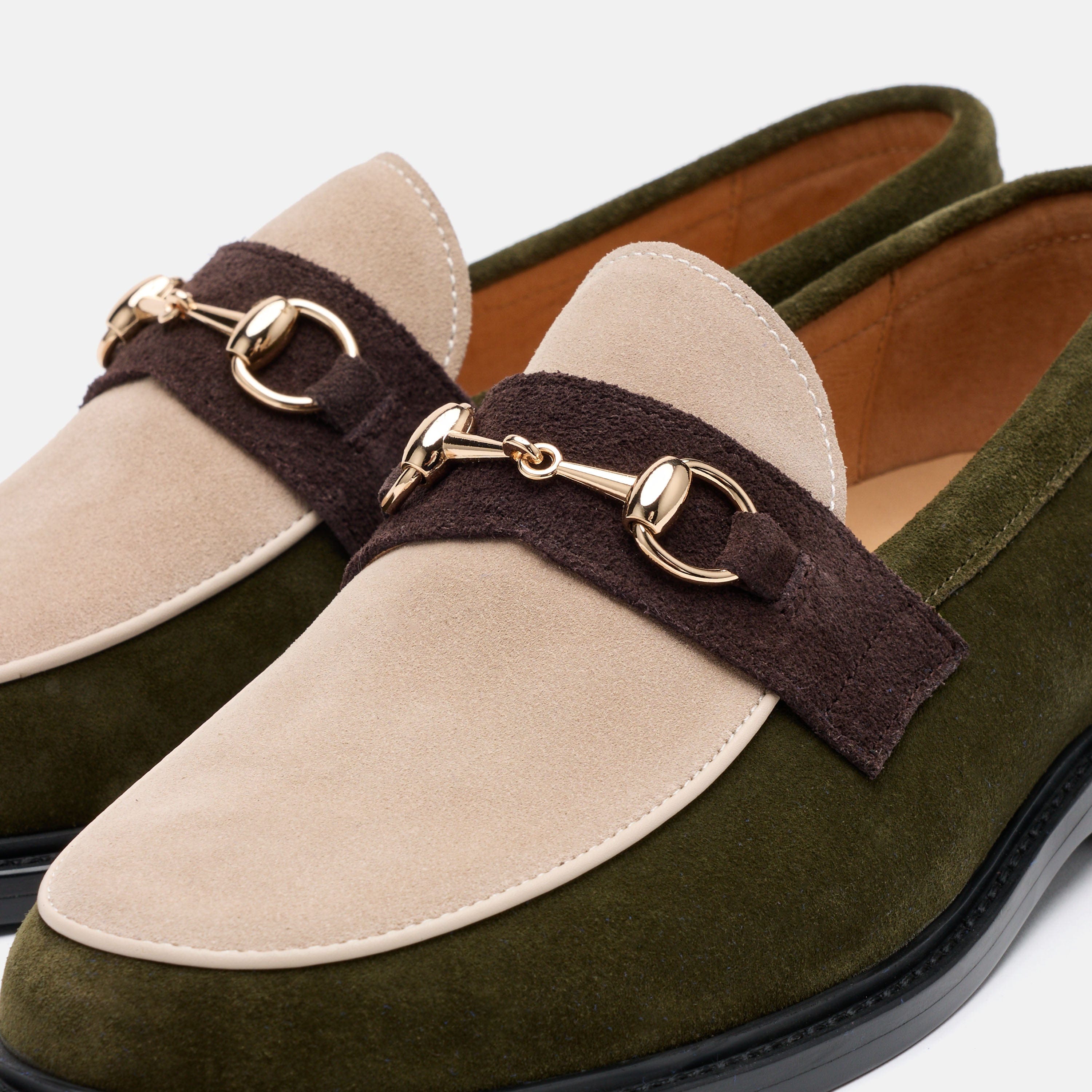 Boardwalk Hunter Green/Cream Suede Horse-Bit Loafers