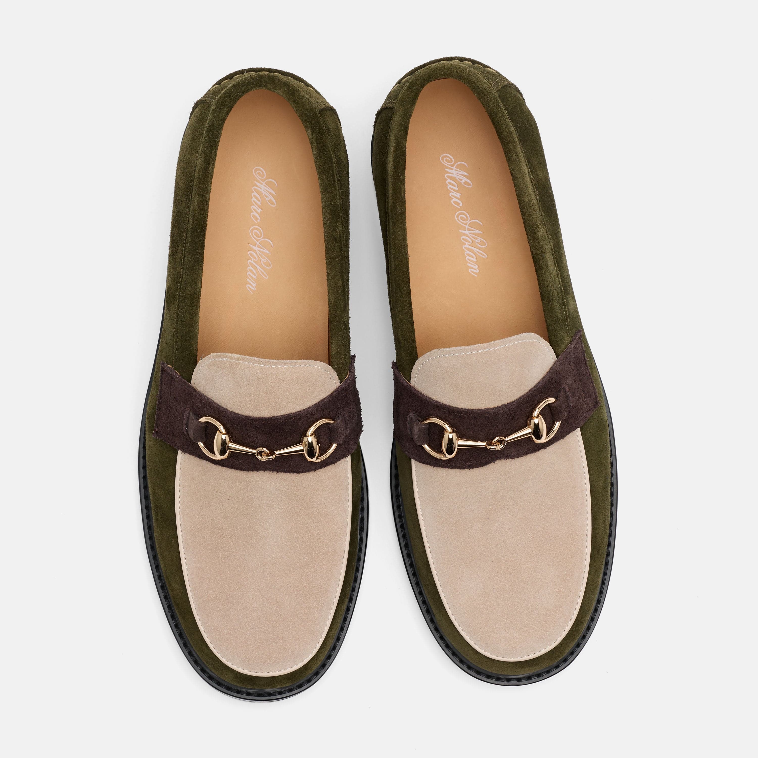 Boardwalk Hunter Green/Cream Suede Horse-Bit Loafers
