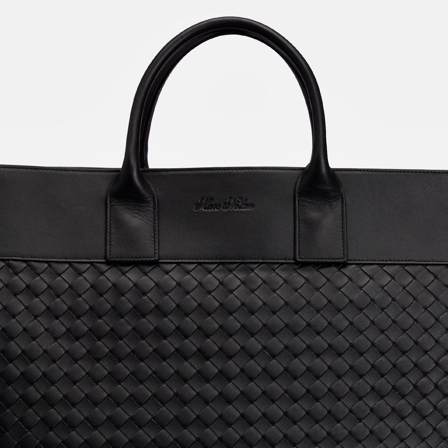 Marc Nolan Large Woven Leather Weekender - Black