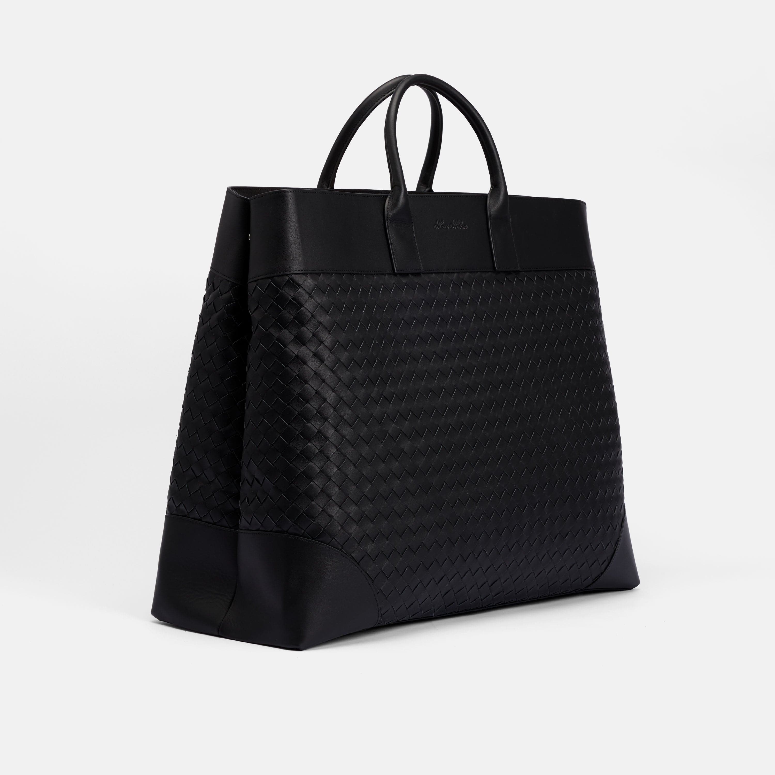 Marc Nolan Large Woven Leather Weekender - Black