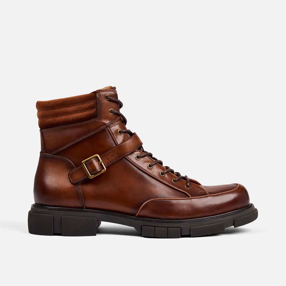 Brown Florian strap boots Saint Inès Florian Burgundy Leather Pull On Calf Boots  main image 2