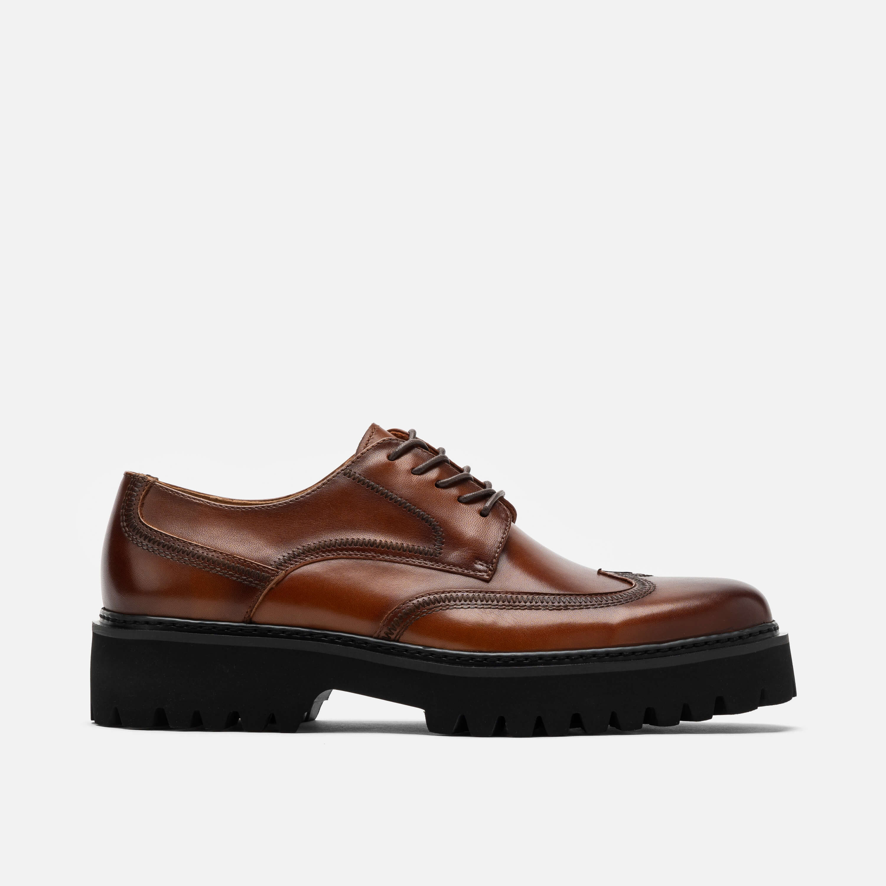 Ronan Mahogany Leather Lug Wingtip Shoes