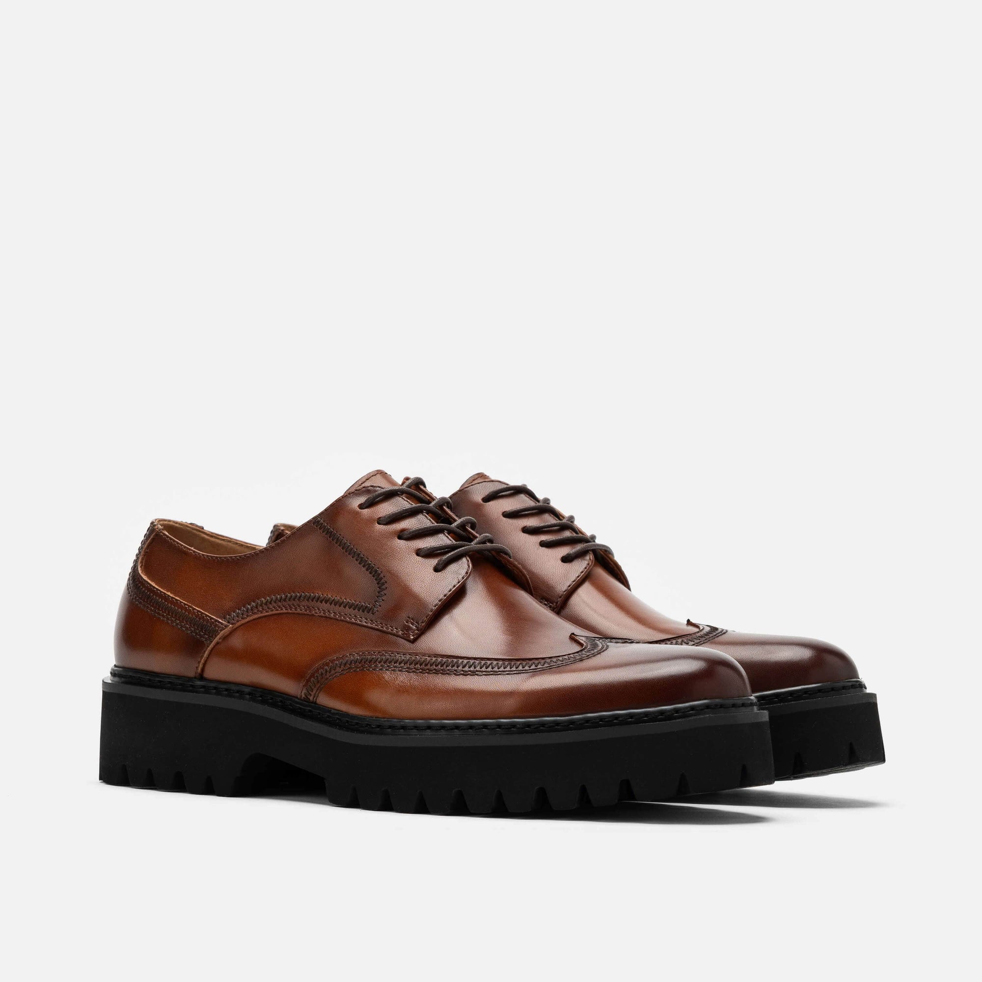 Ronan Mahogany Leather Lug Wingtip Shoes