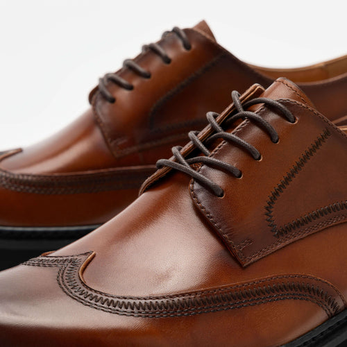 Ronan Mahogany Leather Lug Wingtip Shoes