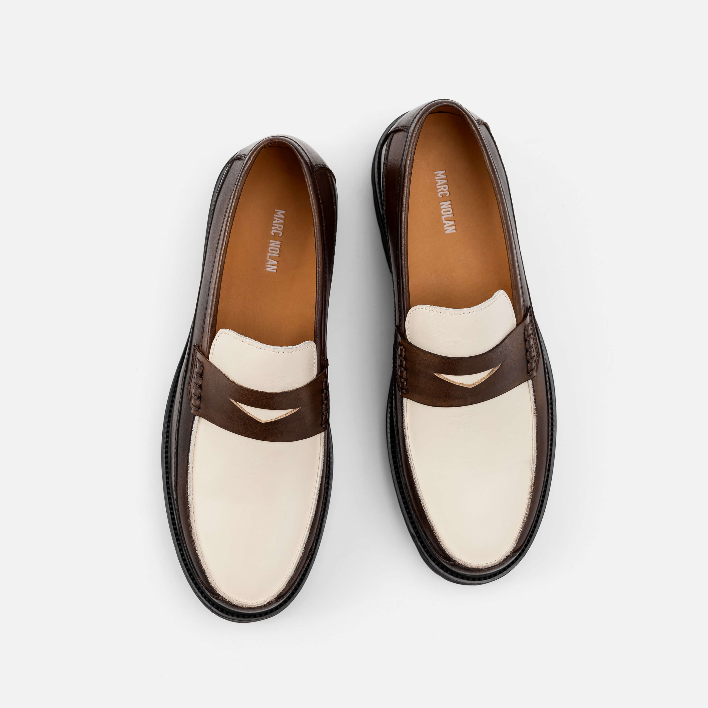 Adler Brown/White Leather Lug Penny Loafers