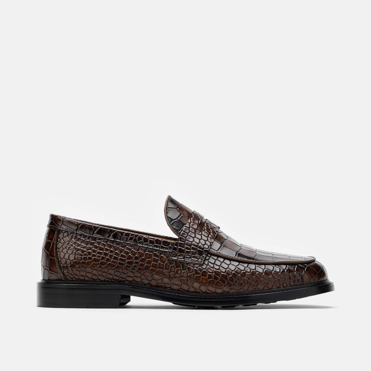 Robert Graham Men\'s US 9 Croc Embossed Skull Bit Loafers‎ Brown Dress Shoes The Mason Horse Bit Loafer, Walnut Croc, Lug Sole  main image 3