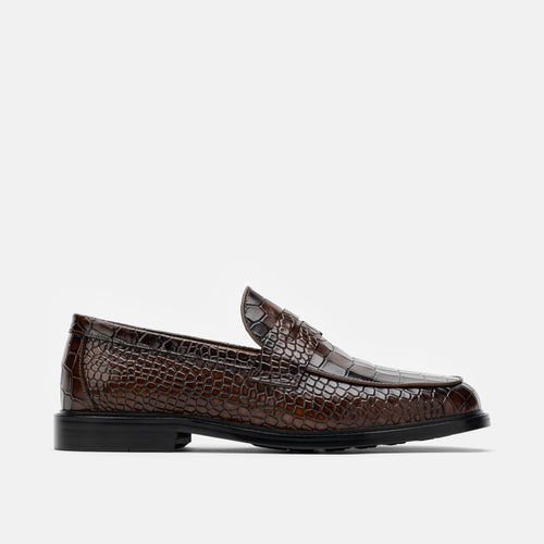 Calum Brown Crocskin Leather Penny Loafers