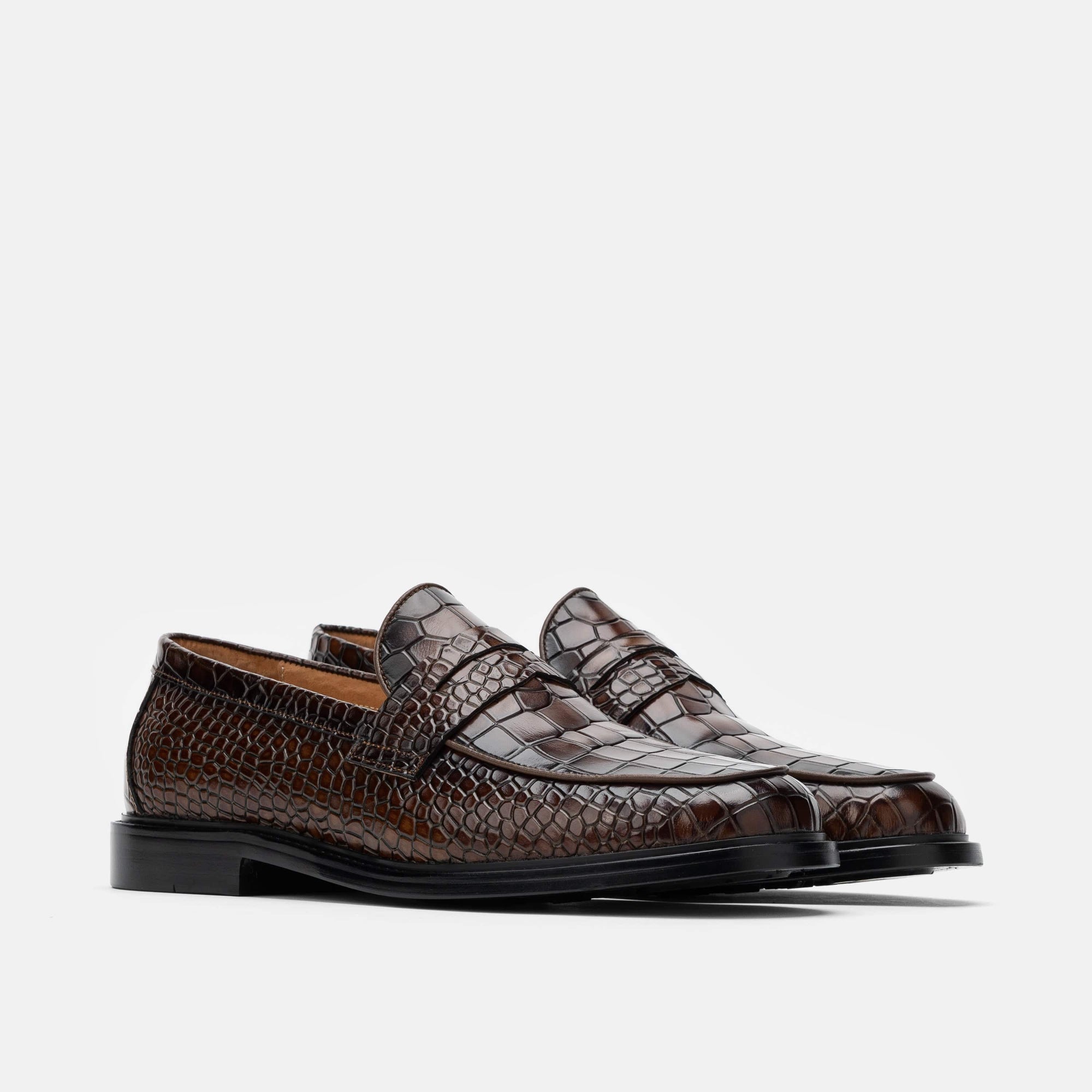 Calum Brown Crocskin Leather Penny Loafers