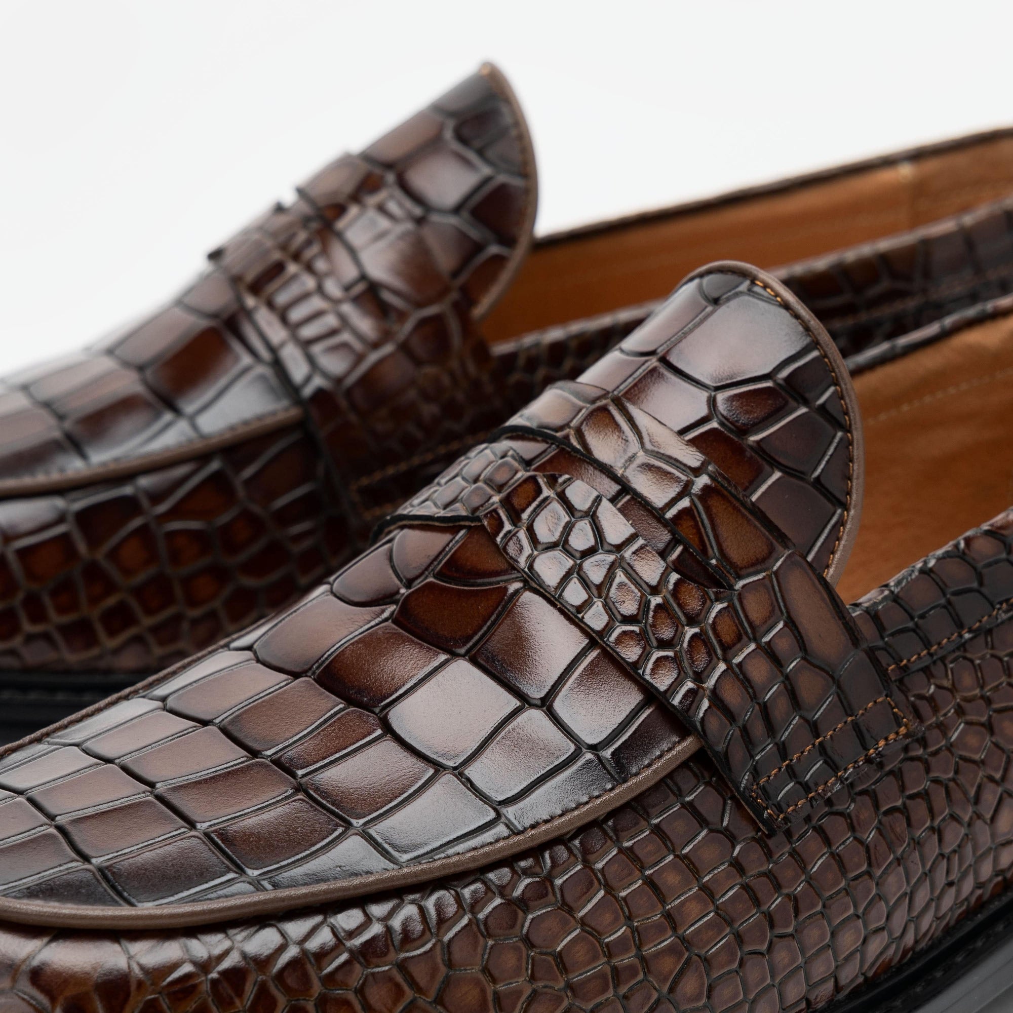 Calum Brown Crocskin Leather Penny Loafers