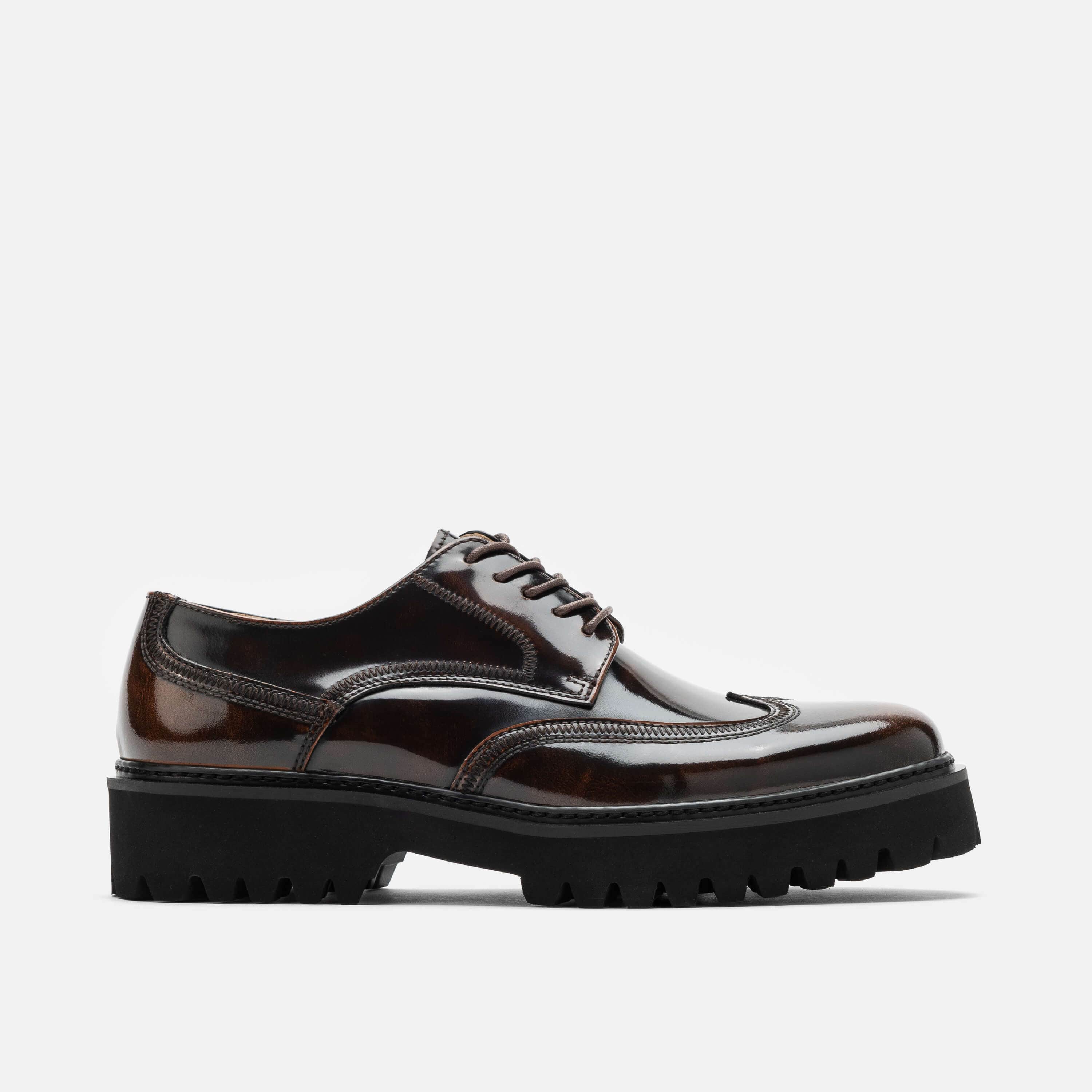 Ronan Brown Patent Leather Wingtip Lug Shoes