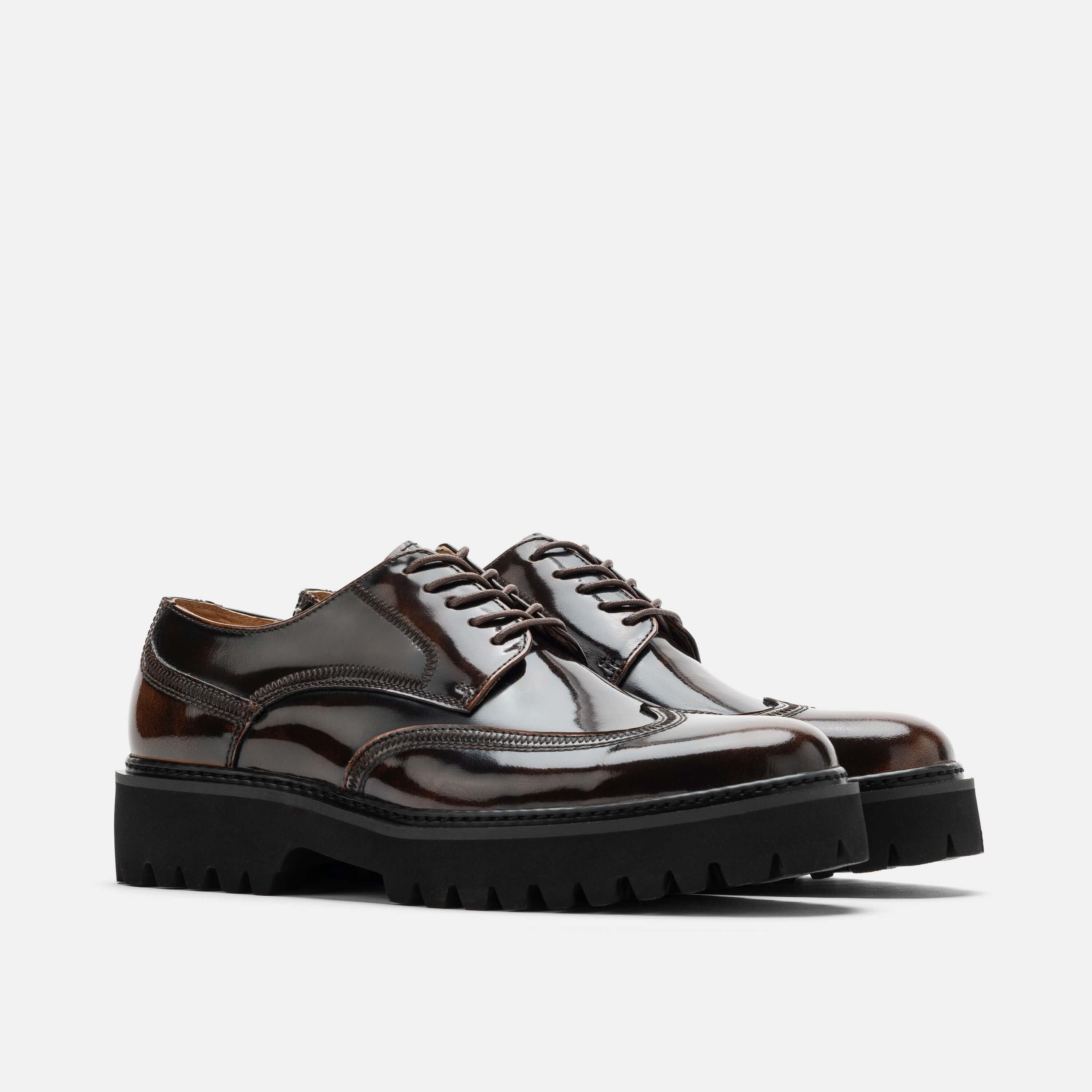 Ronan Brown Patent Leather Wingtip Lug Shoes