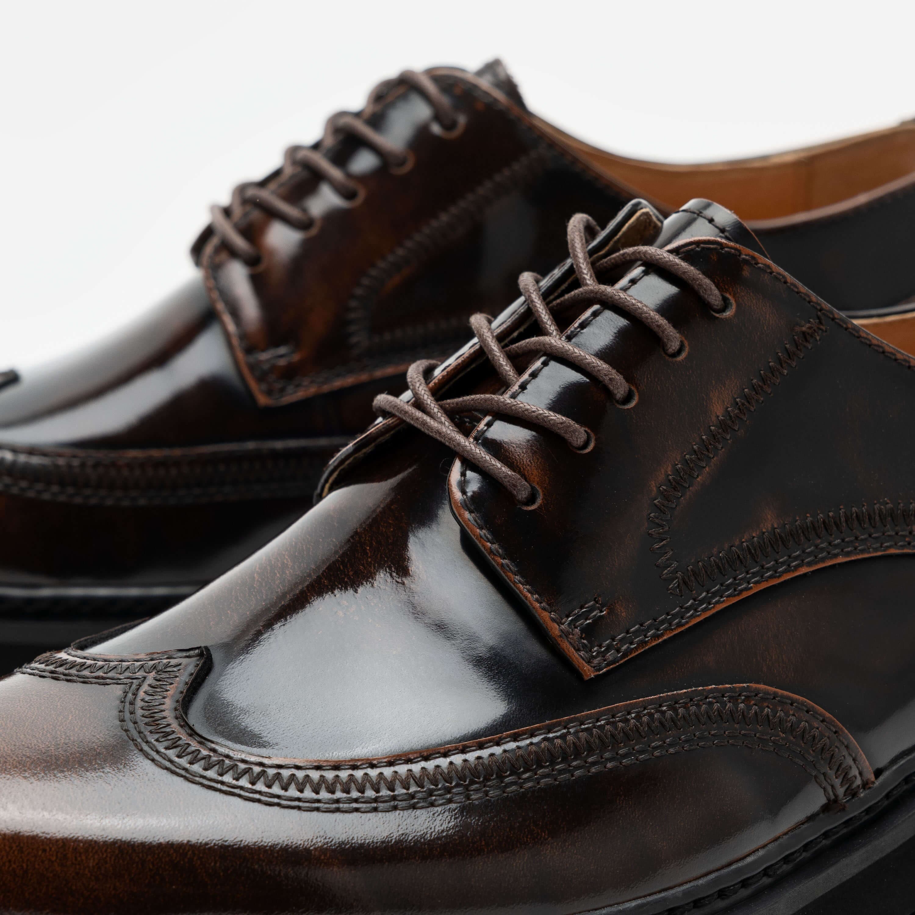 Ronan Brown Patent Leather Wingtip Lug Shoes