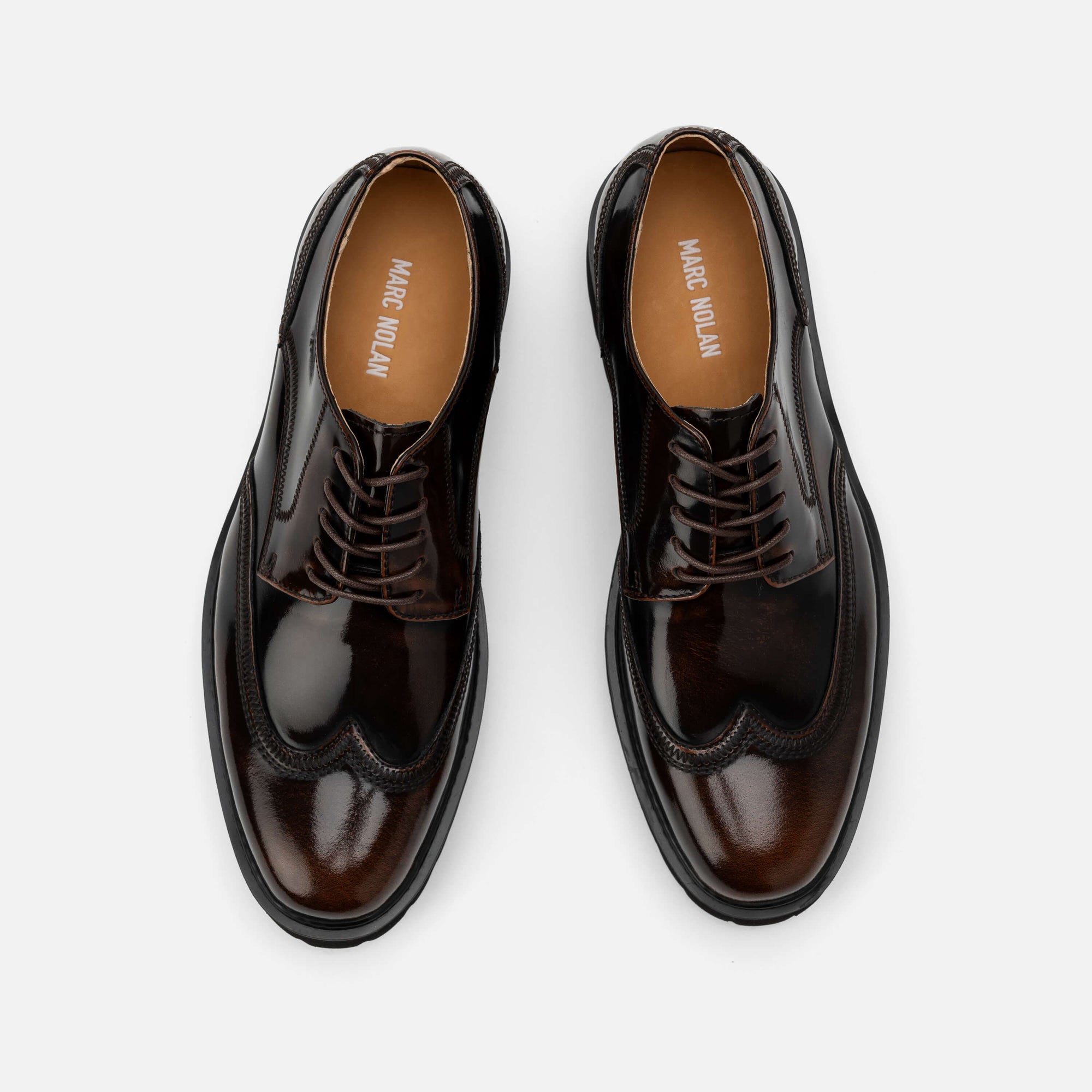 Ronan Brown Patent Leather Wingtip Lug Shoes