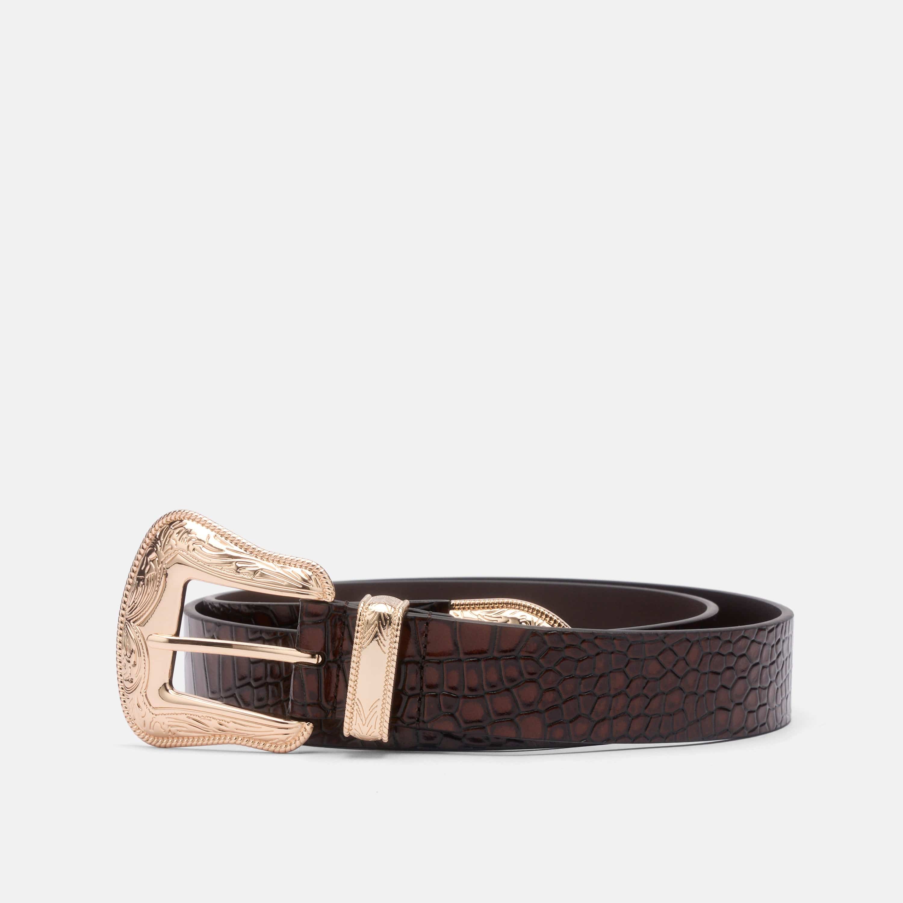 Marc Nolan Leather Belt - Brown Crocskin