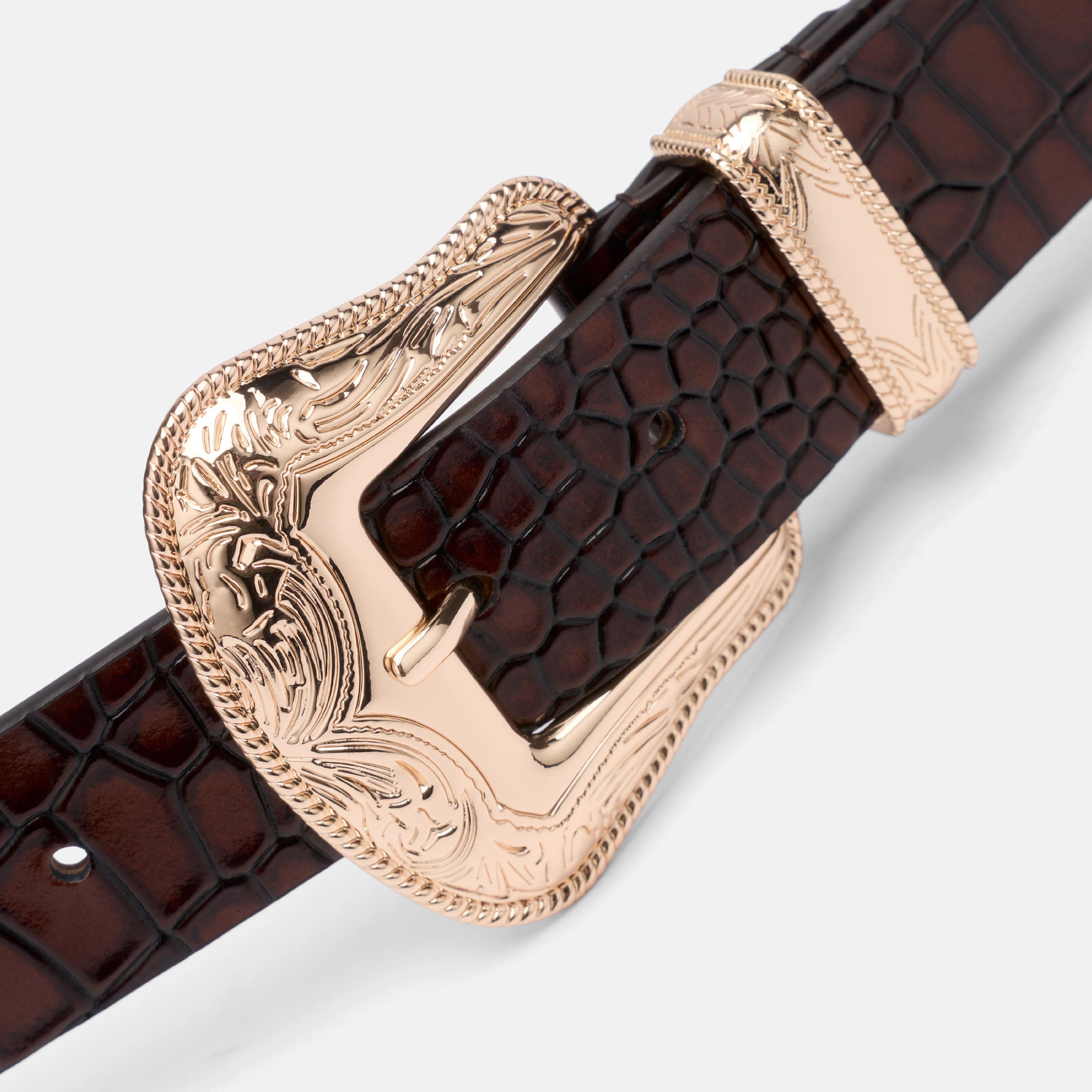 Marc Nolan Leather Belt - Brown Crocskin