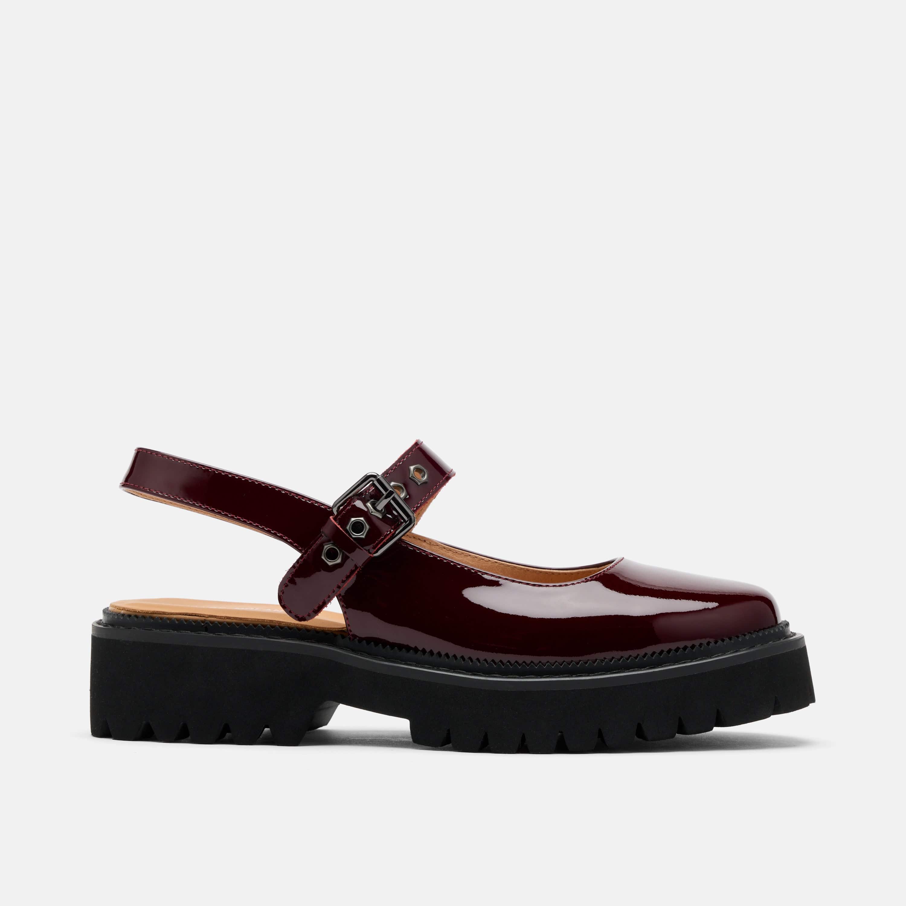 Luna Wine Leather Mary Jane Lug Slingbacks