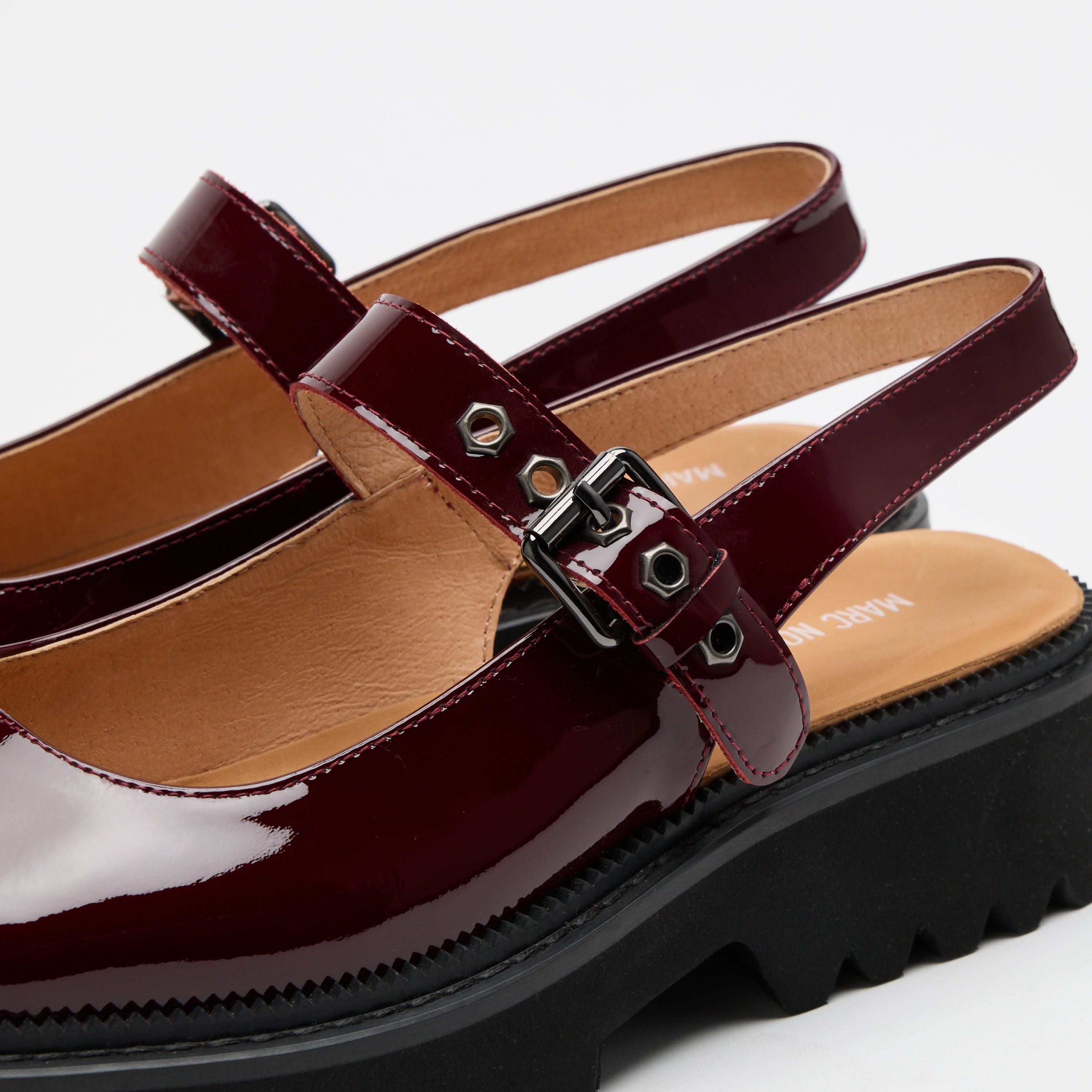 Luna Wine Leather Mary Jane Lug Slingbacks
