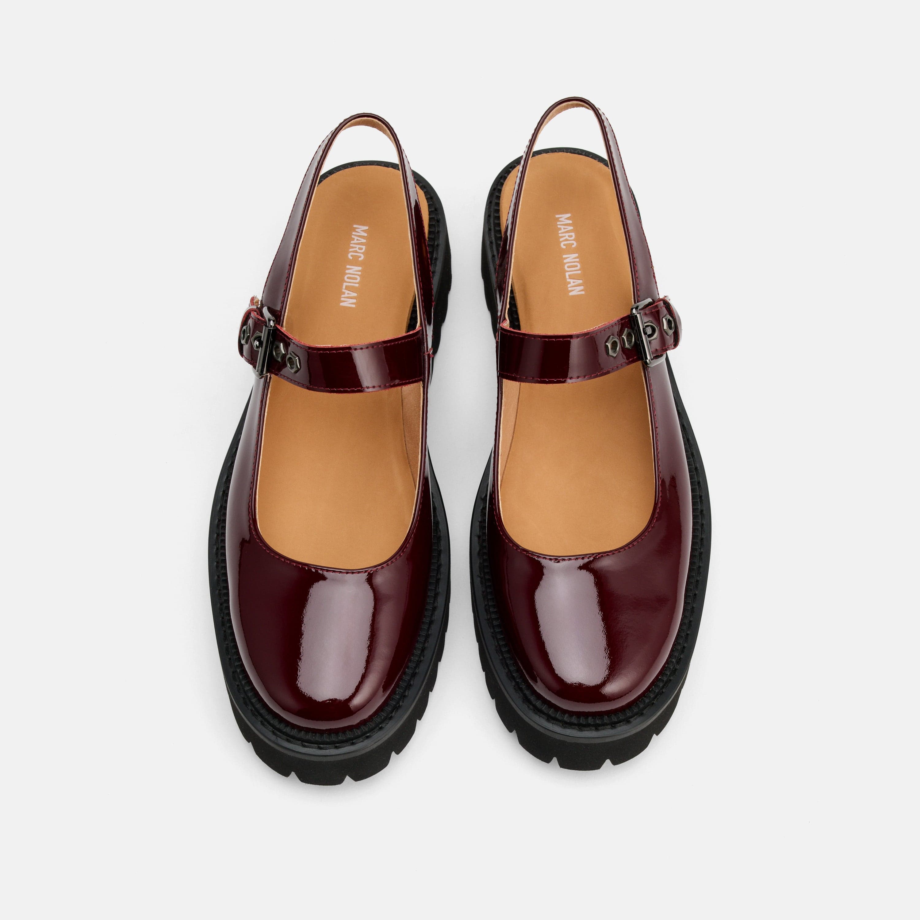 Luna Wine Leather Mary Jane Lug Slingbacks