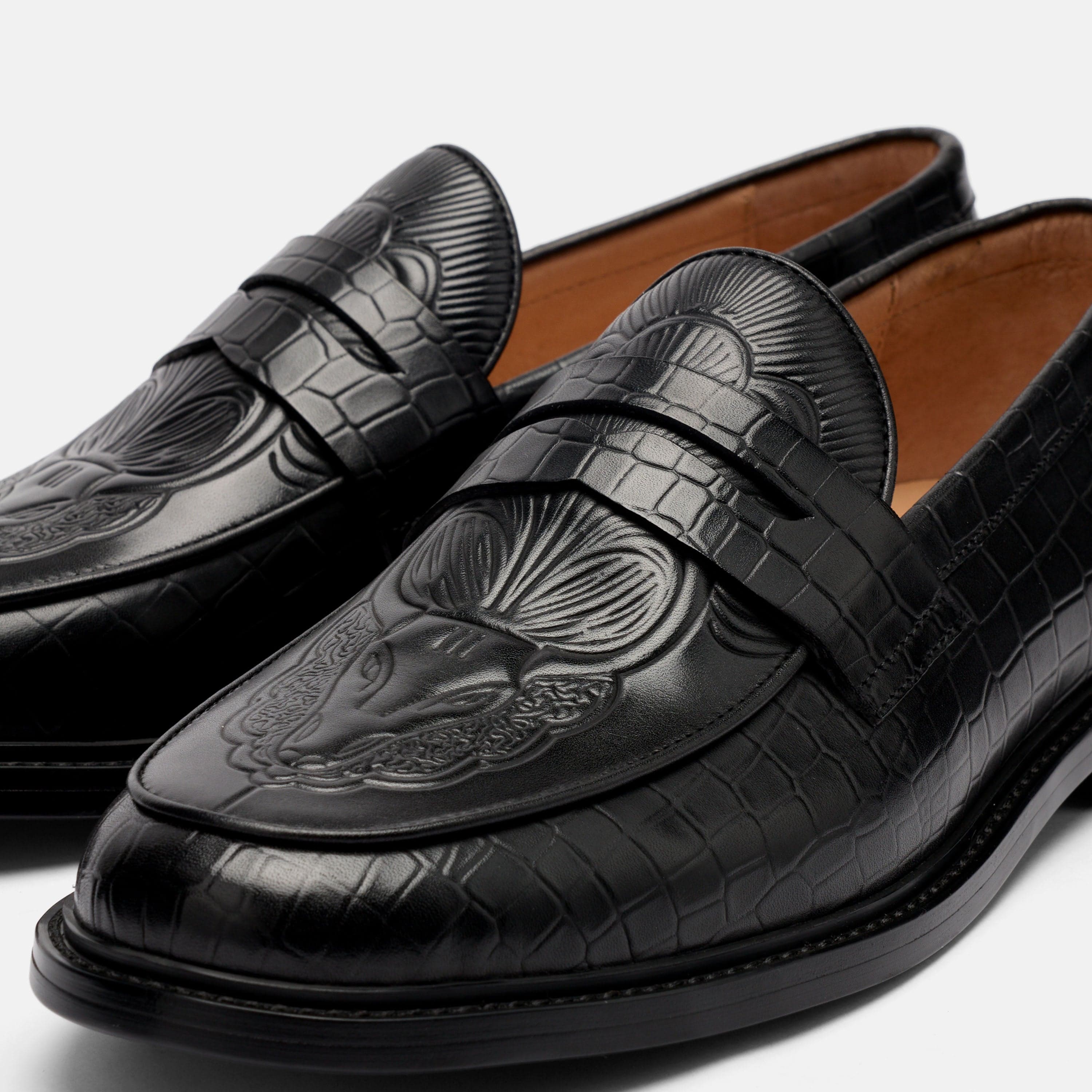 Calum Black Bull Leather Penny Loafers