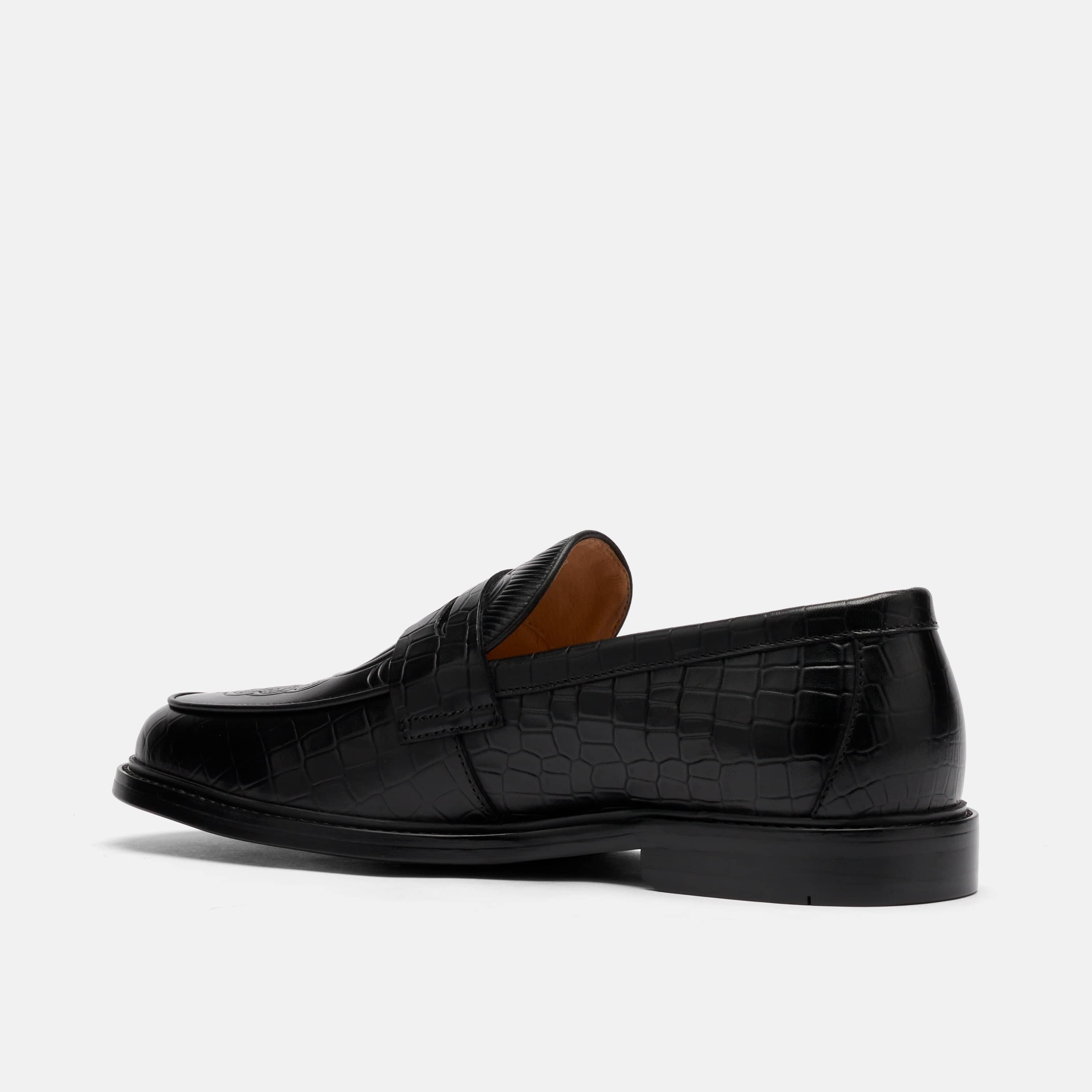 Calum Black Bull Leather Penny Loafers