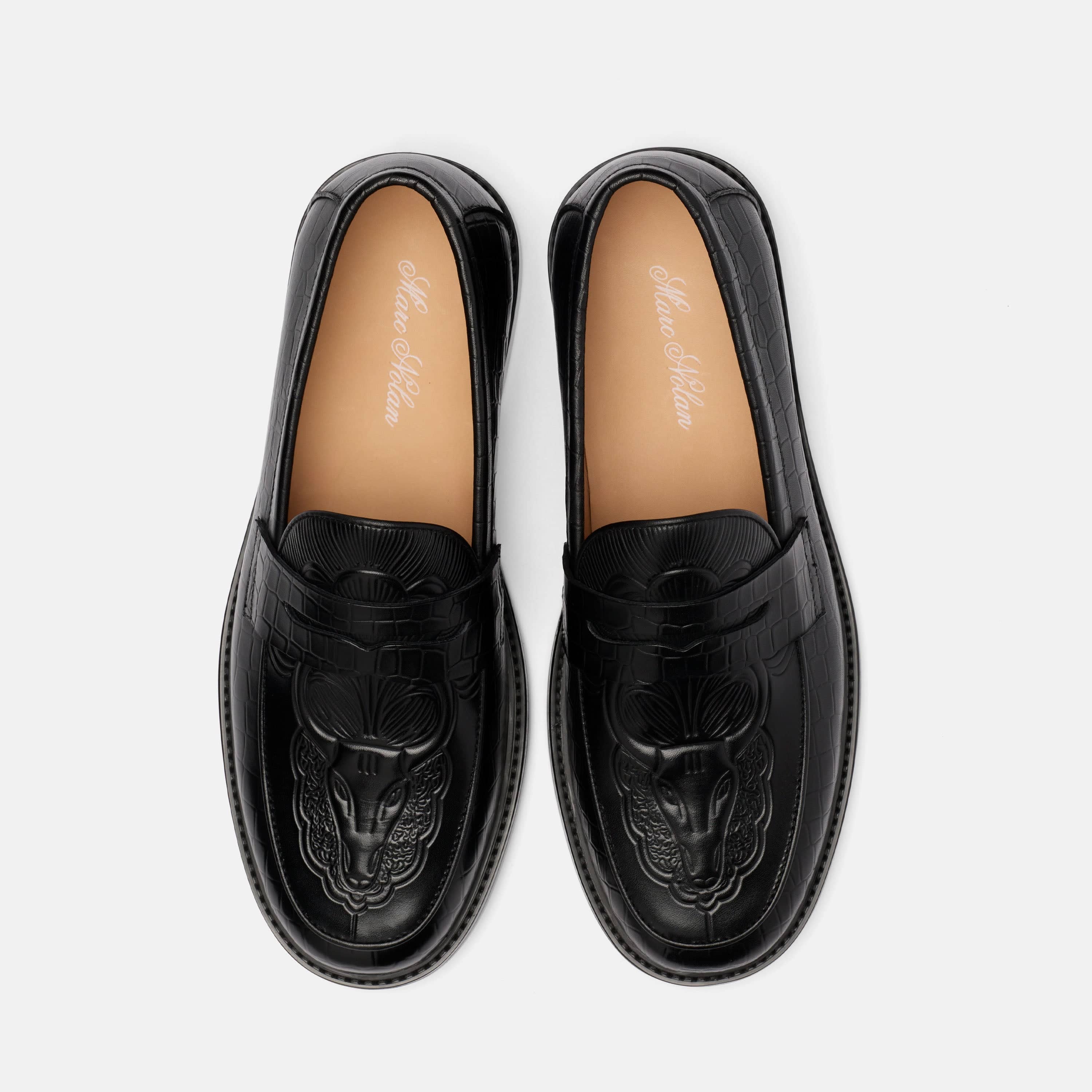 Calum Black Bull Leather Penny Loafers