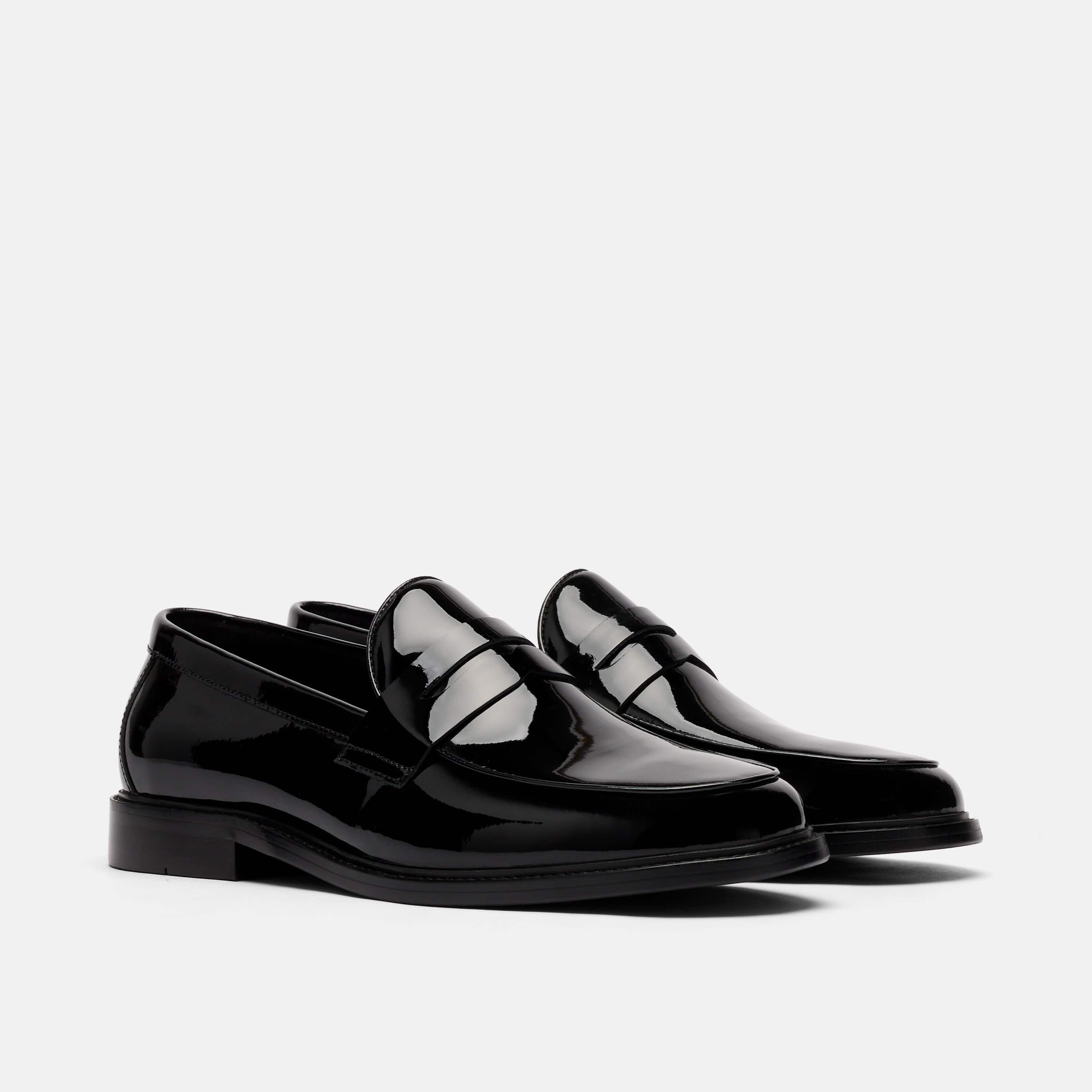 Calum Black Patent Leather Penny Loafers