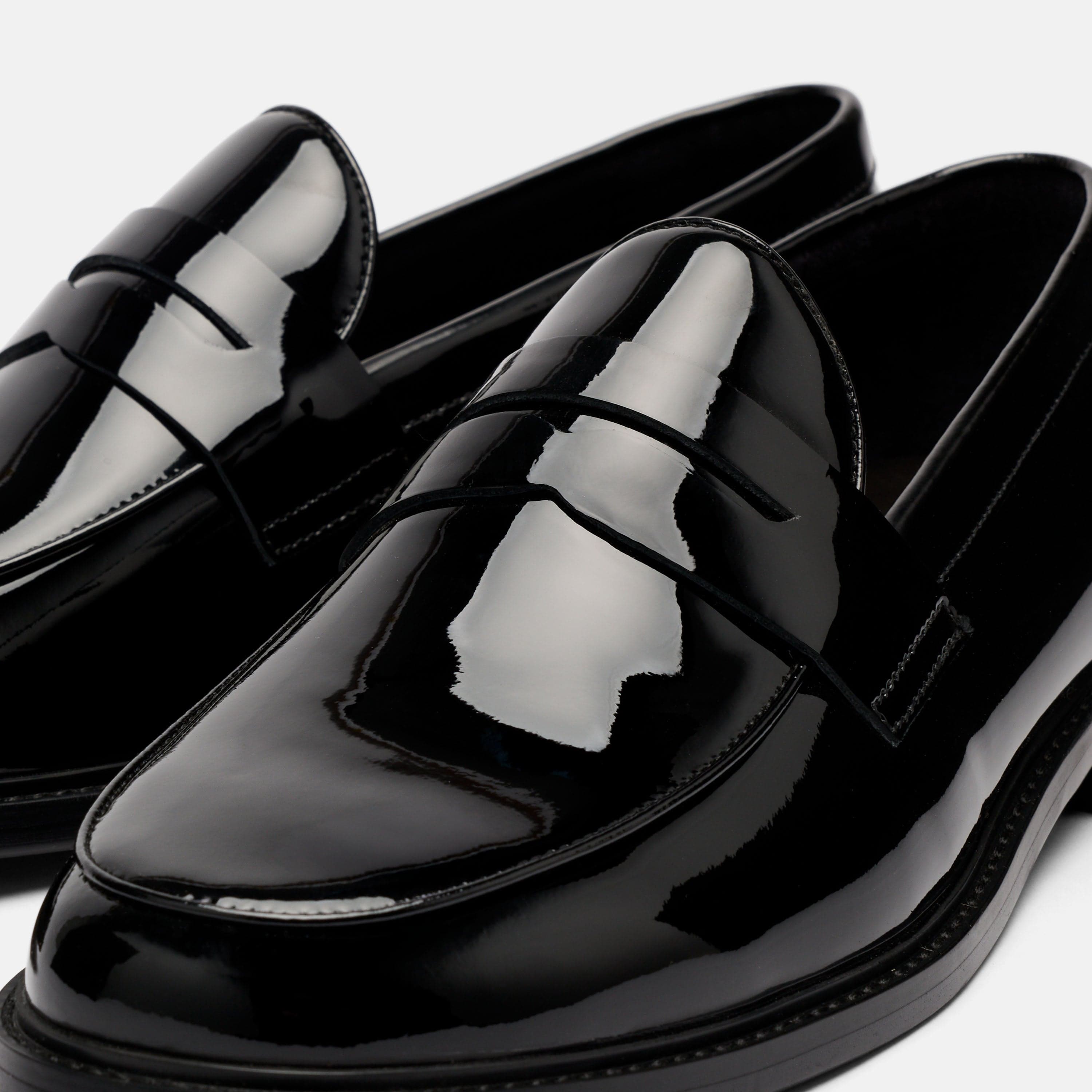 Calum Black Patent Leather Penny Loafers