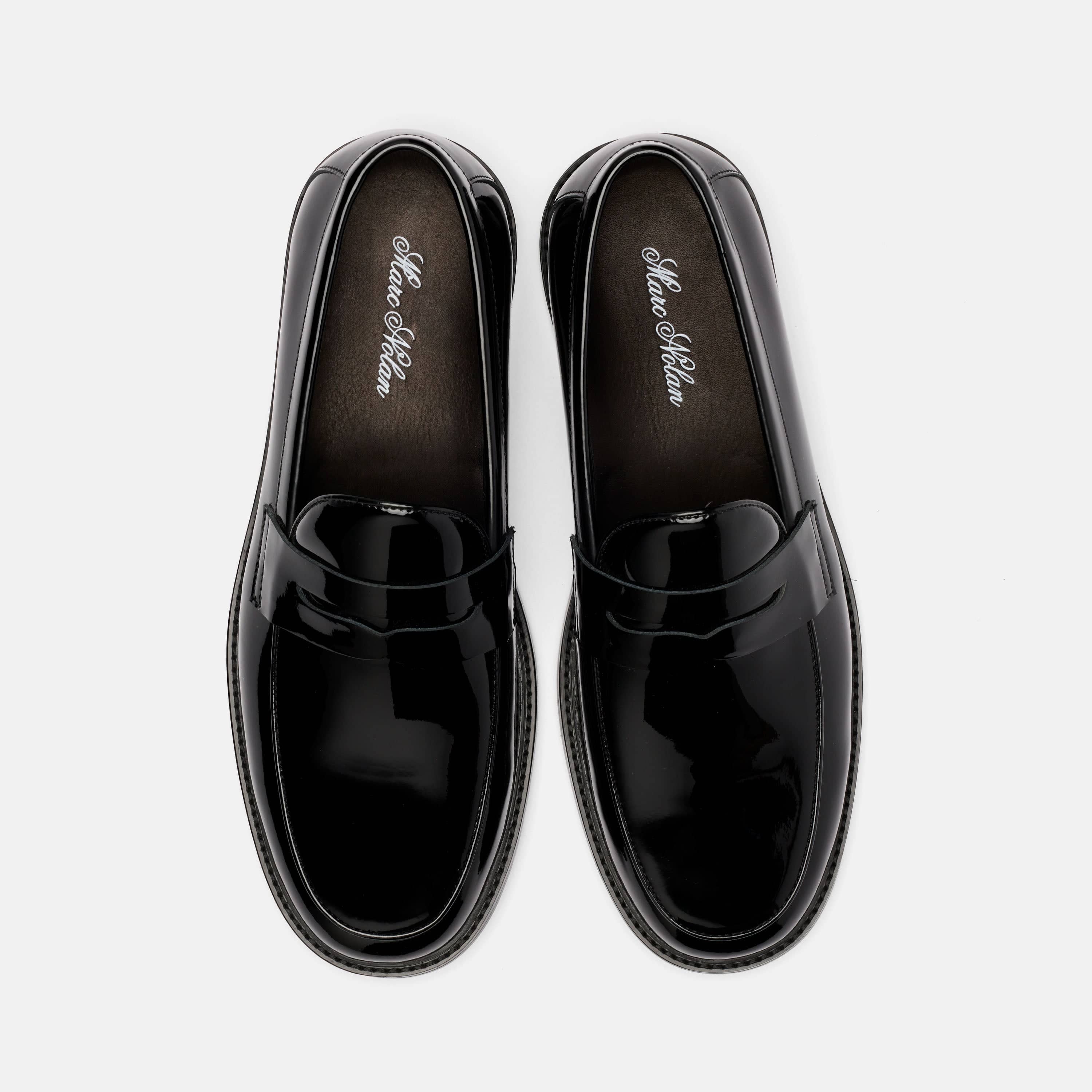 Calum Black Patent Leather Penny Loafers