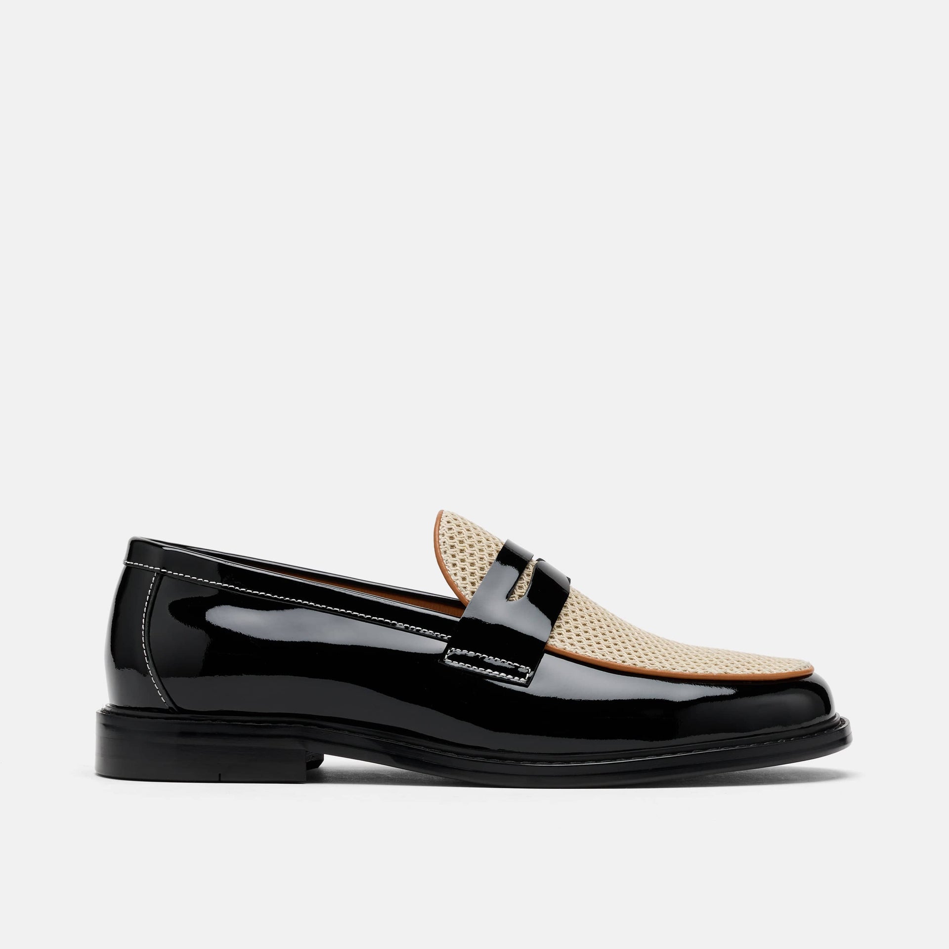 Calum Black White Leather Penny Loafers