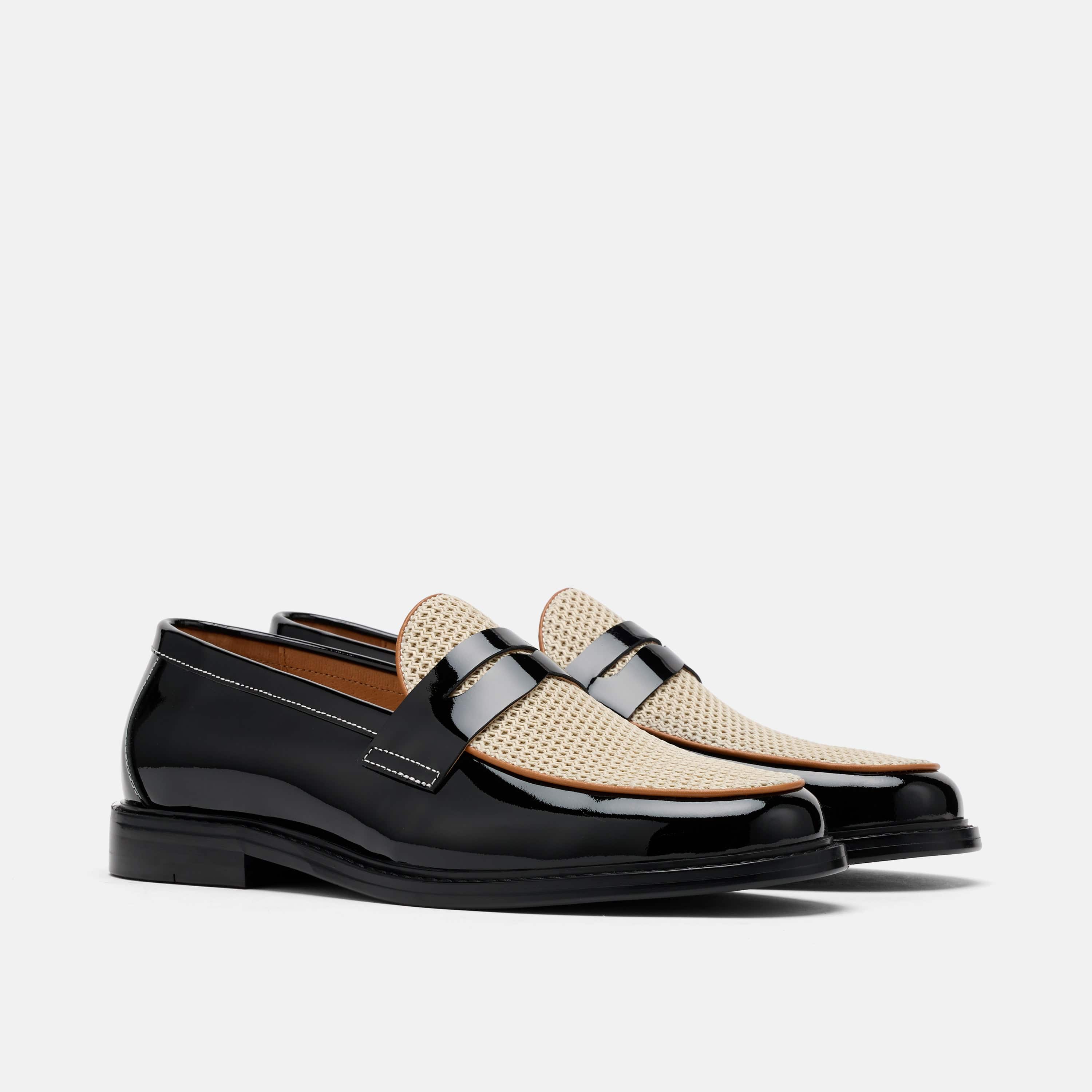 Calum Black/White Leather Penny Loafers