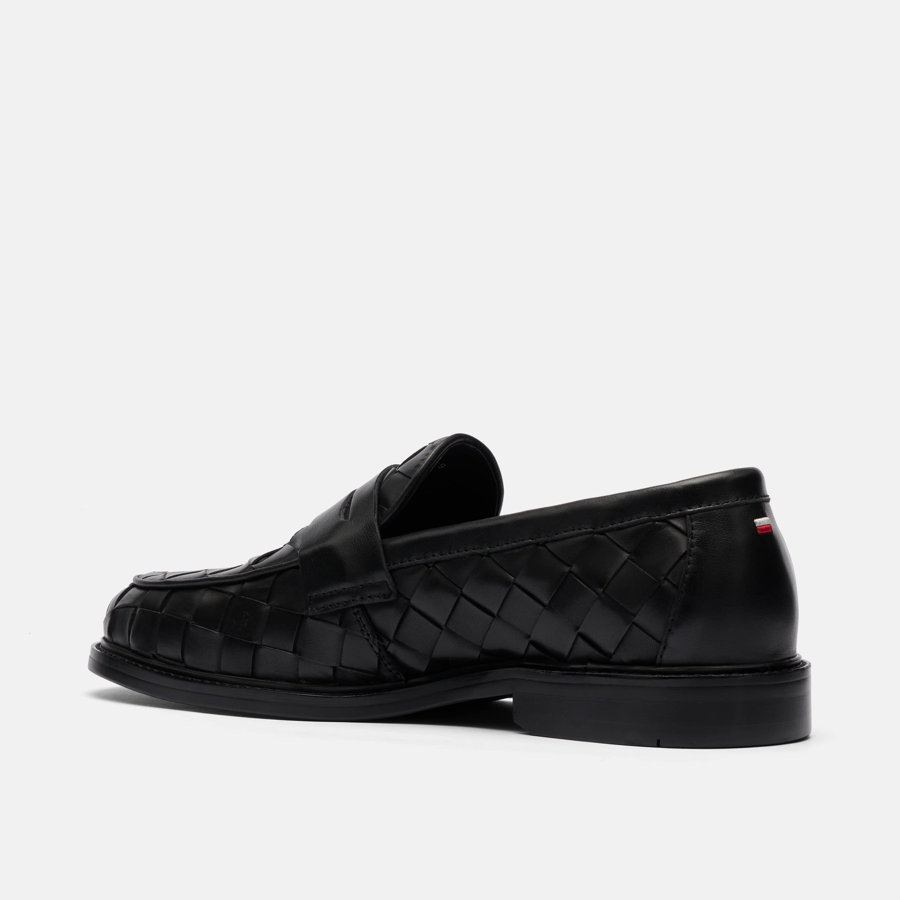 Calum Black Woven Leather Penny Loafers