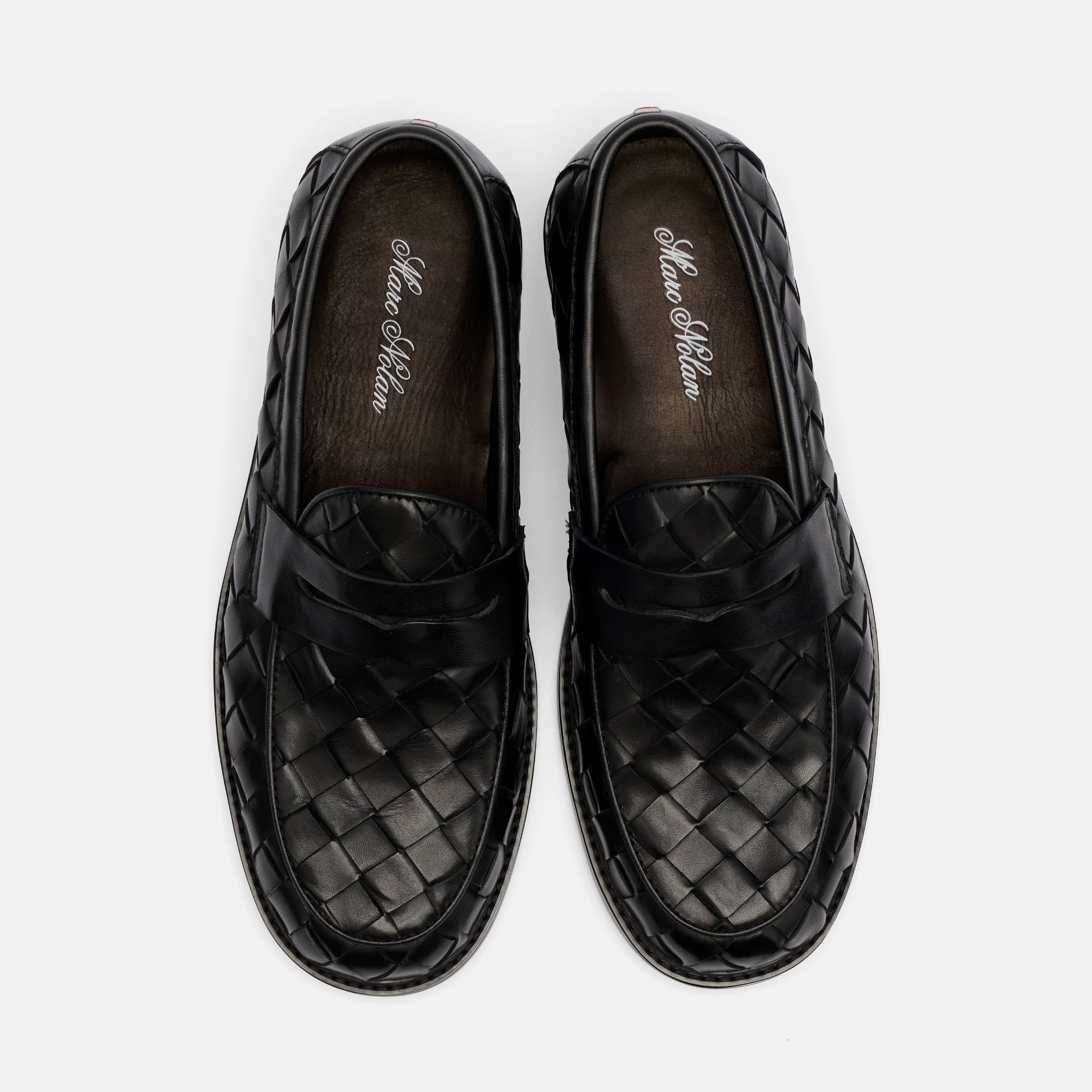 Calum Black Woven Leather Penny Loafers
