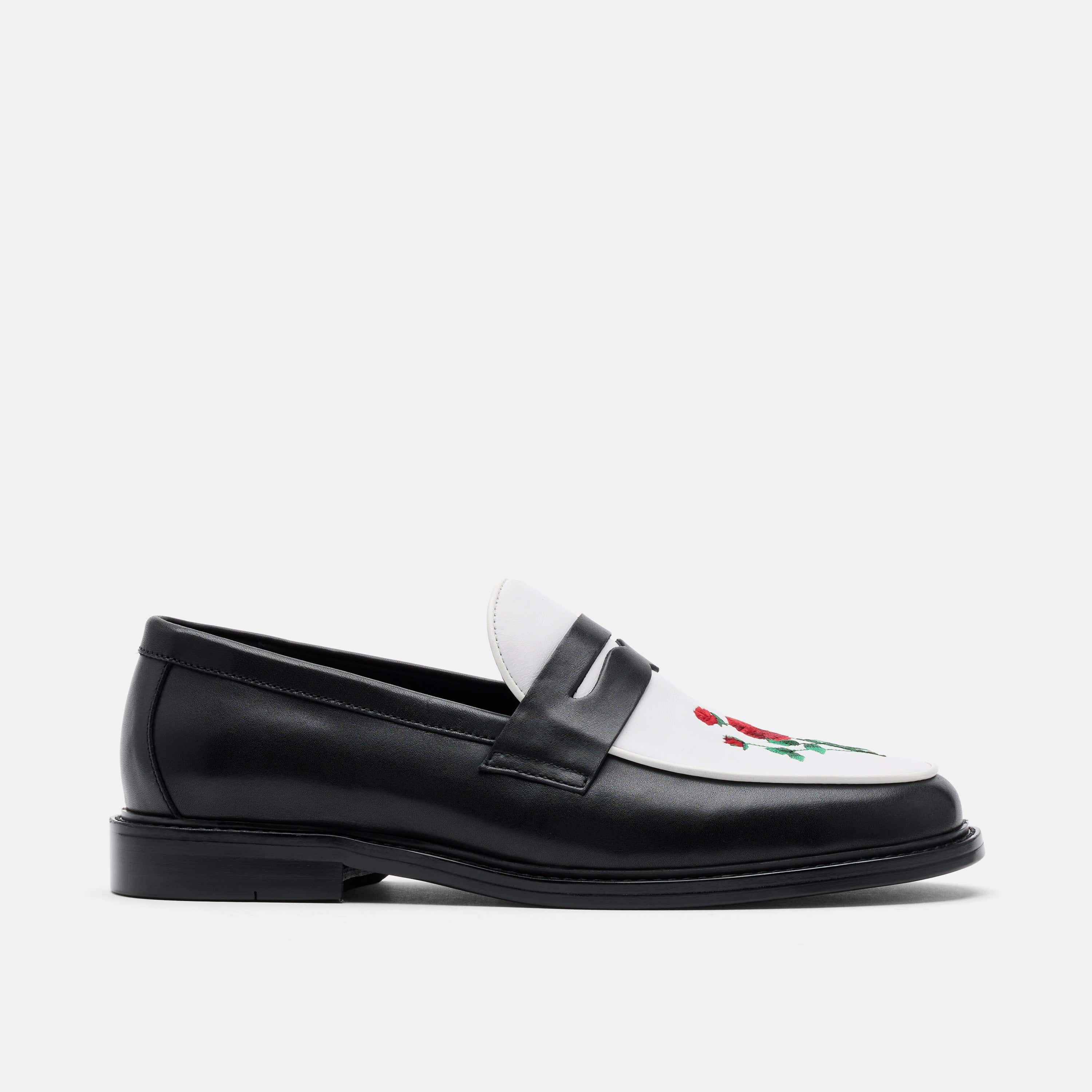 Calum Red Rose Leather Penny Loafers