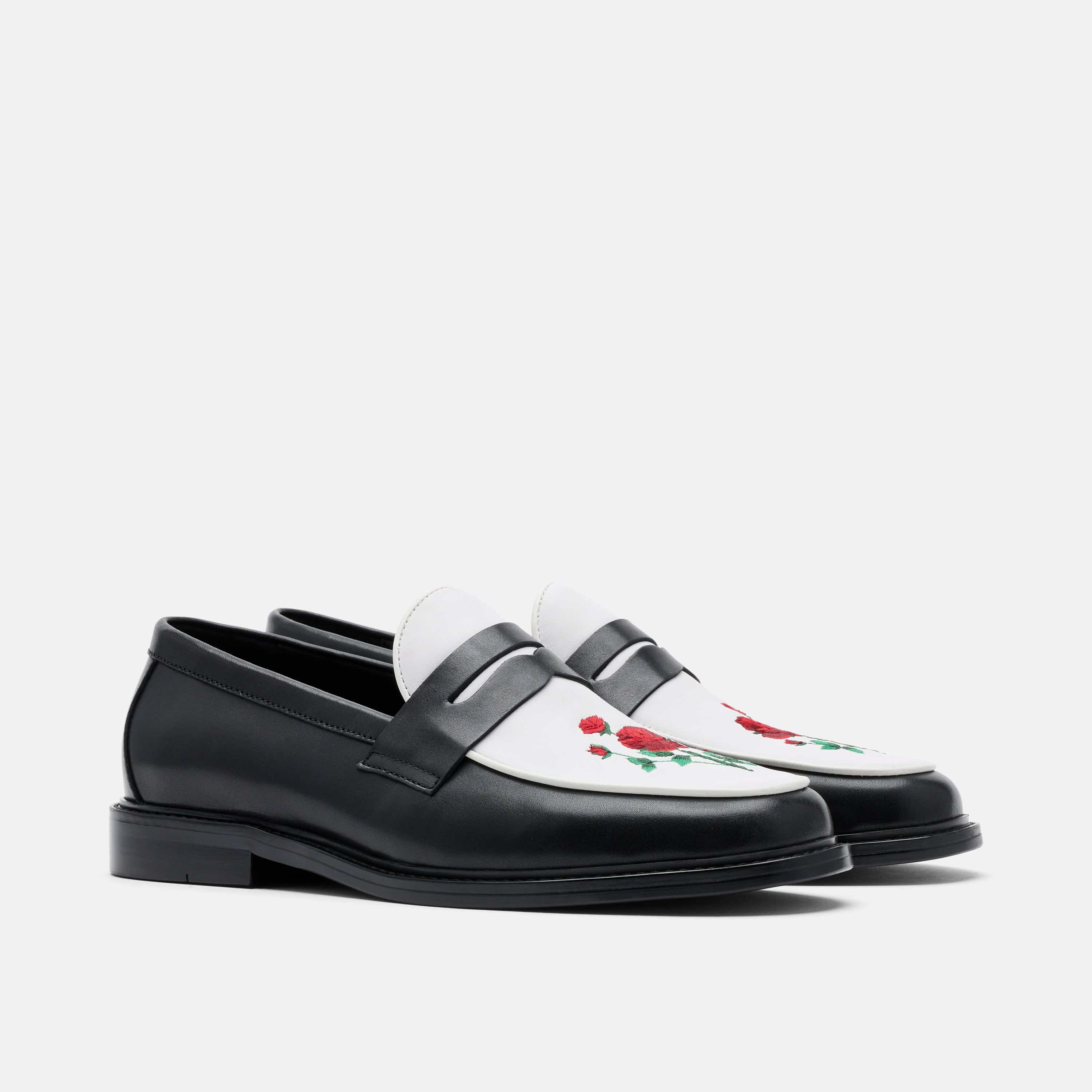 Calum Red Rose Leather Penny Loafers